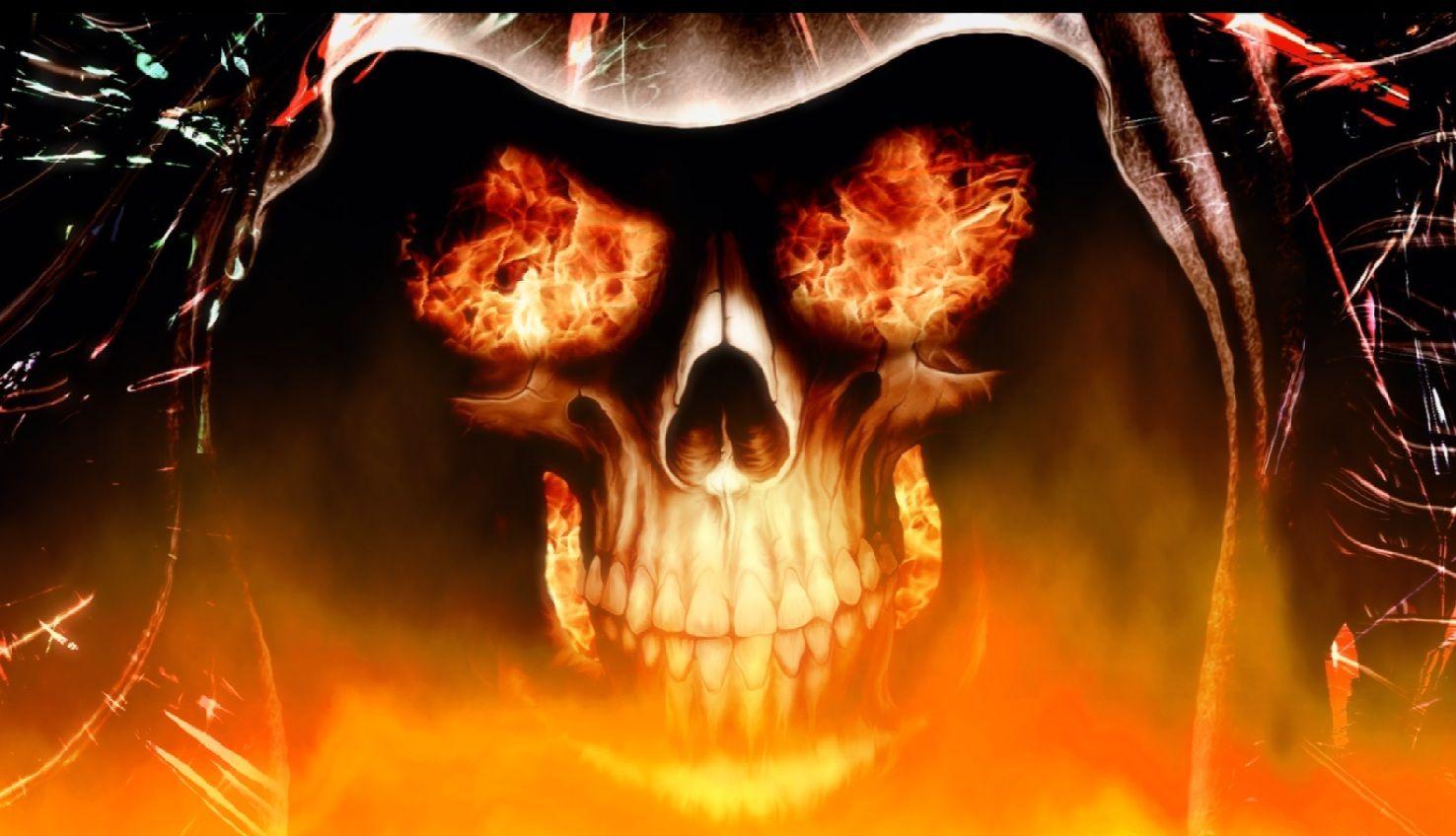 skull and skeliton picture. fire skull animated wallpaper