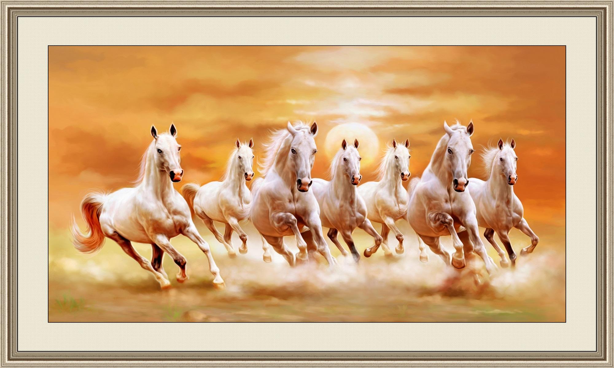 Vastu Seven Horses Painting Right Direction (With Frame on Canvas)