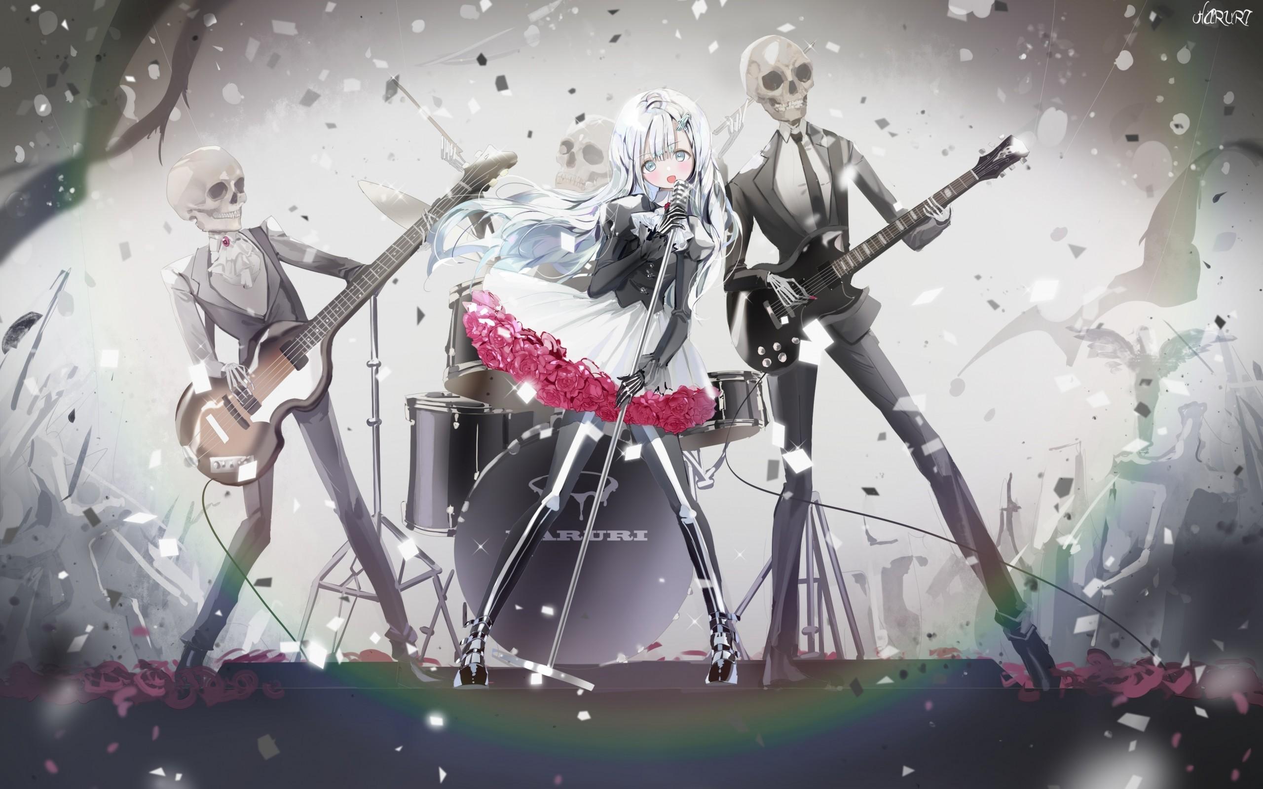 Download 2560x1600 Anime Rock Band, Skeleton Members, Girl