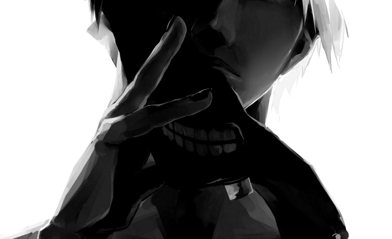 black and white anime boy gas mask