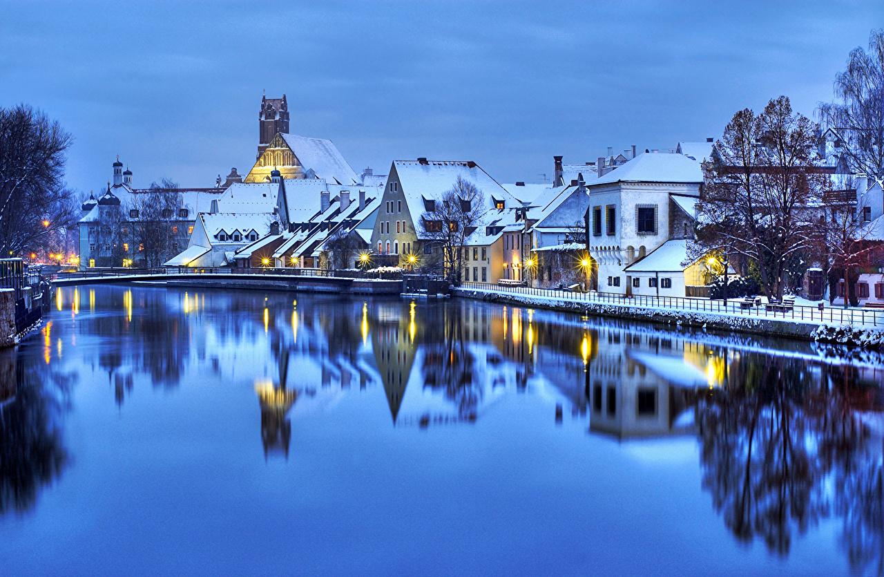 Picture Germany Winter Rivers Cities Houses