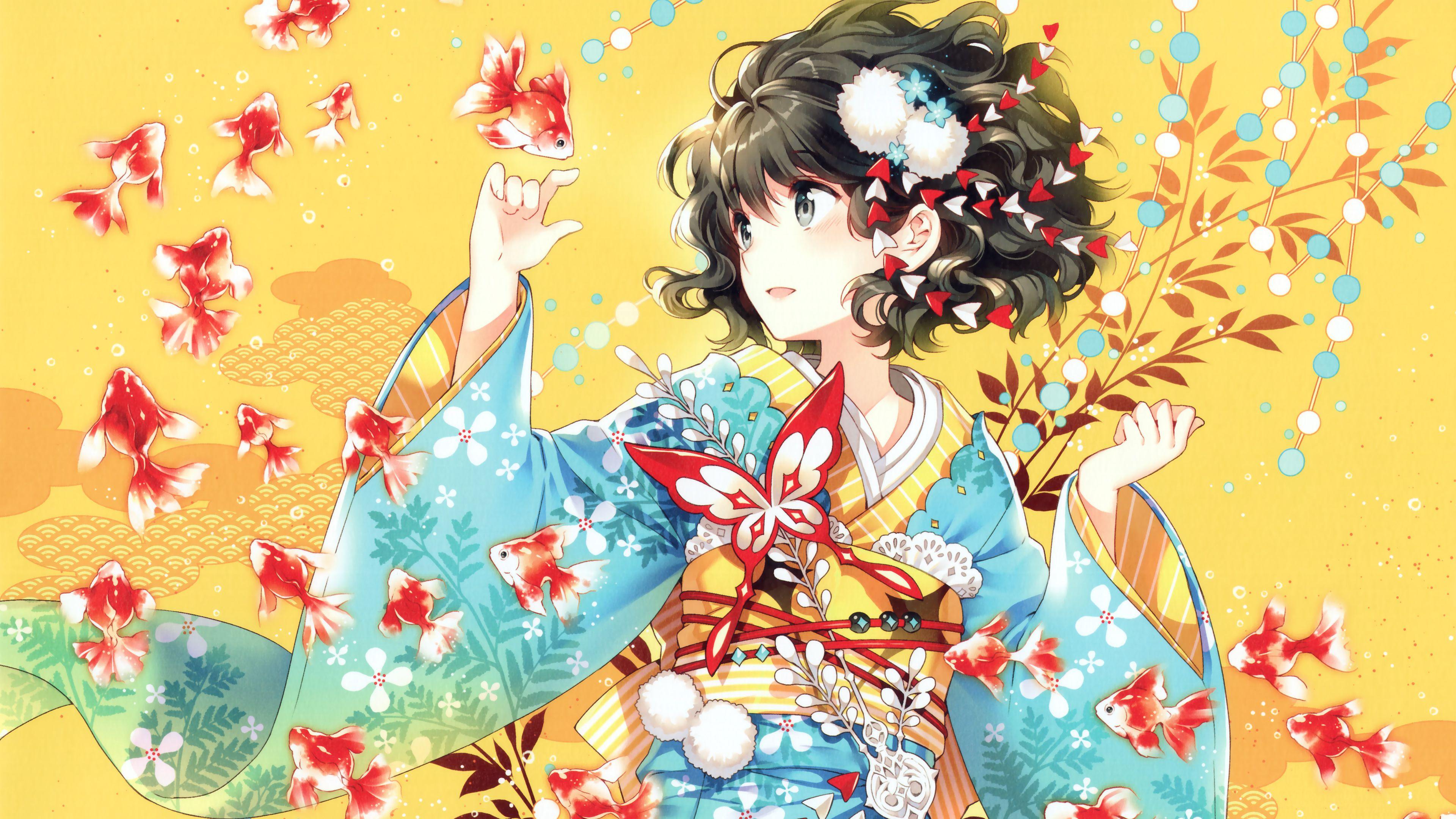 Beautiful Kimono Anime Girl Wallpaper Free Beautiful