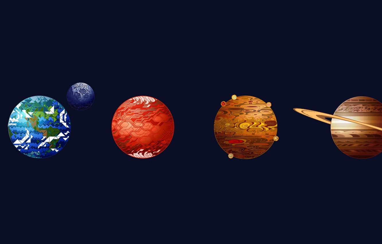 Wallpaper space, Moon, Saturn, Earth, minimalism, planets