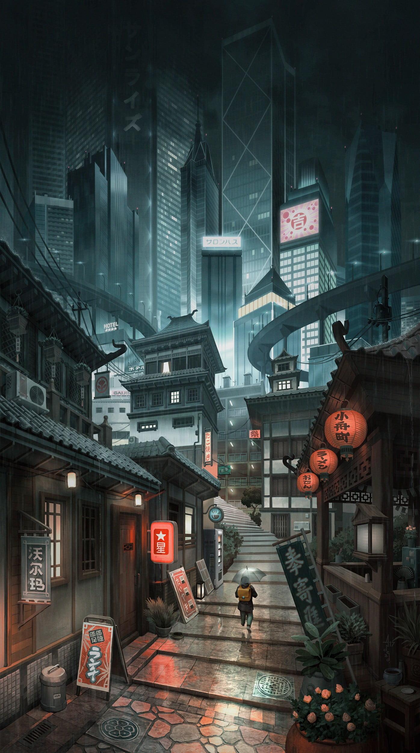 Japan city illustration, cityscape, artwork, skyscraper