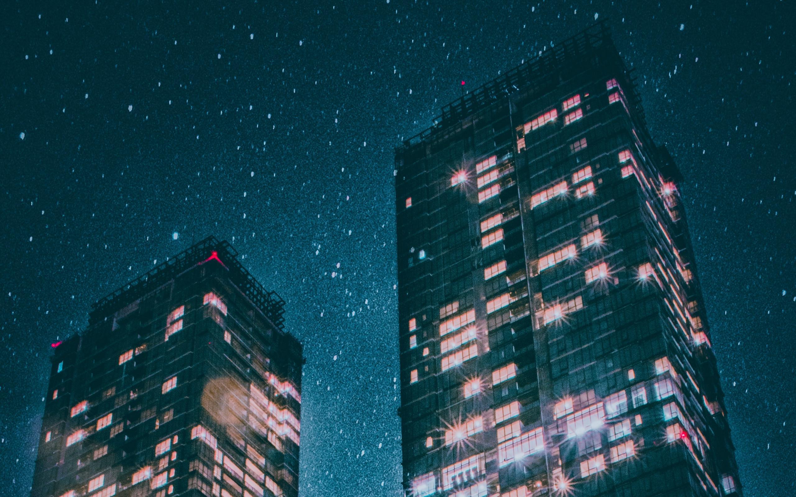 Download wallpaper 2560x1600 buildings, starry sky, night