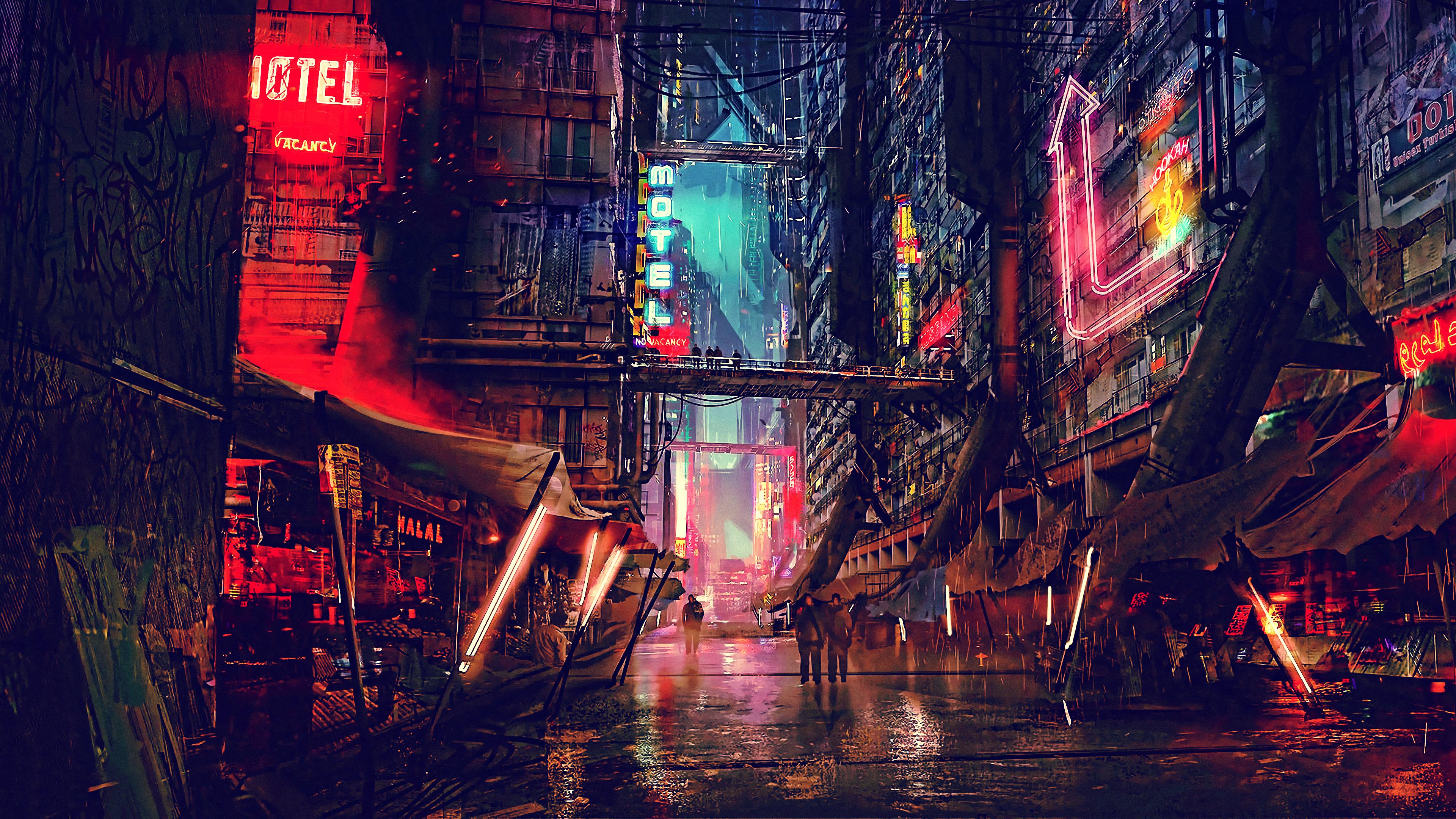 Science Fiction Cyberpunk Futuristic City Digital Art 4k, HD