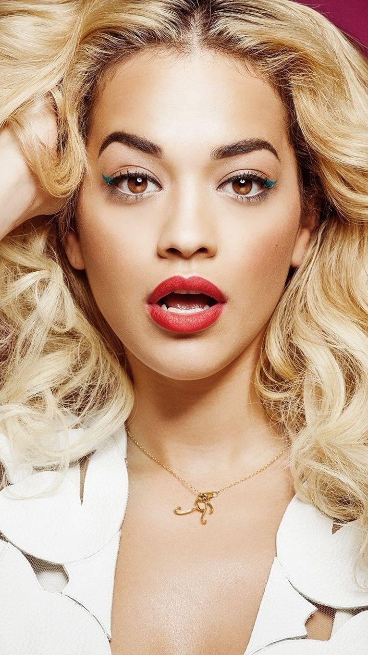 Celebrity, blonde, red lips, Rita Ora, 720x1280 wallpaper