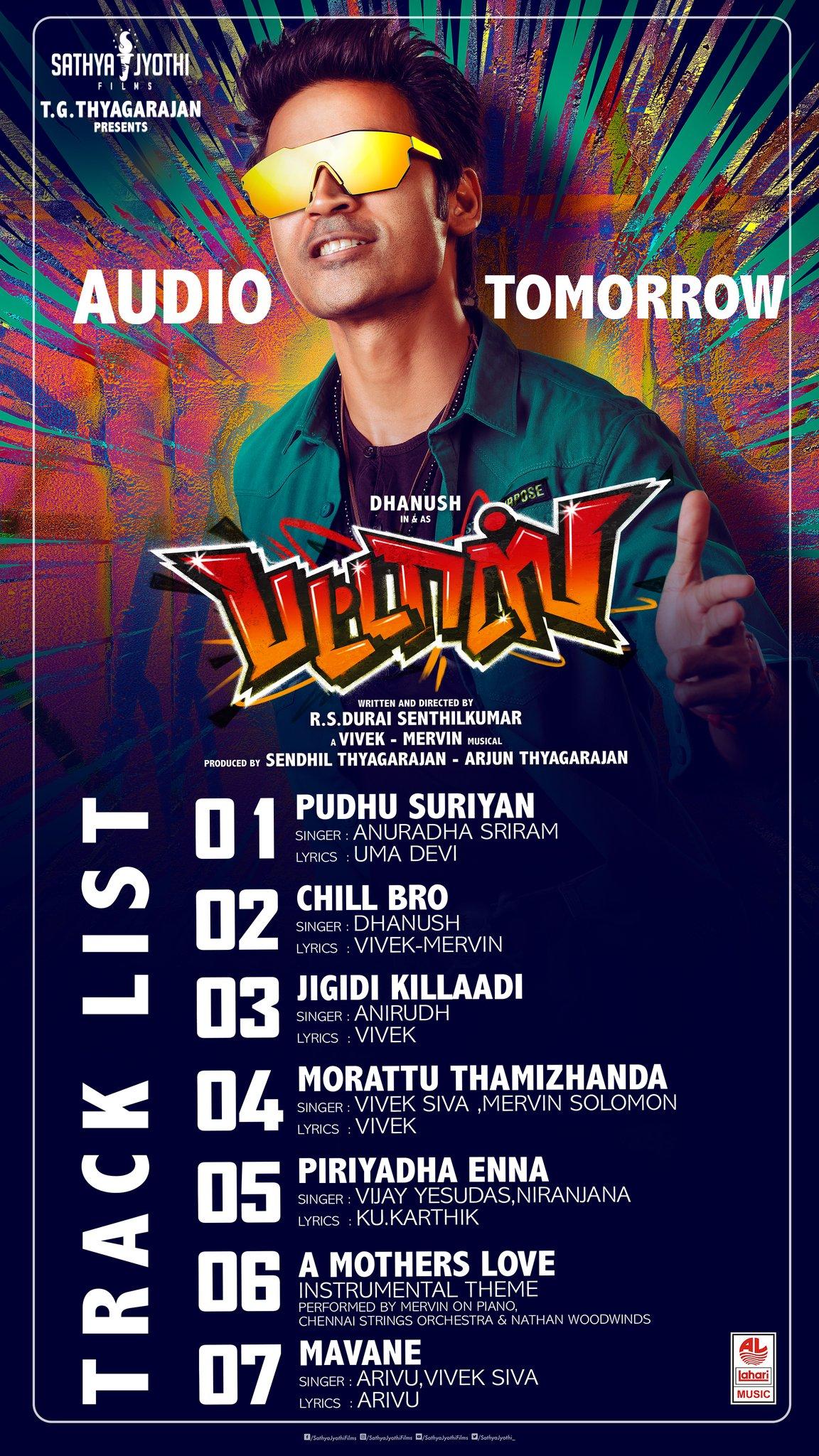 From tommorrow we can listen Dhanush's Pattas movie songs