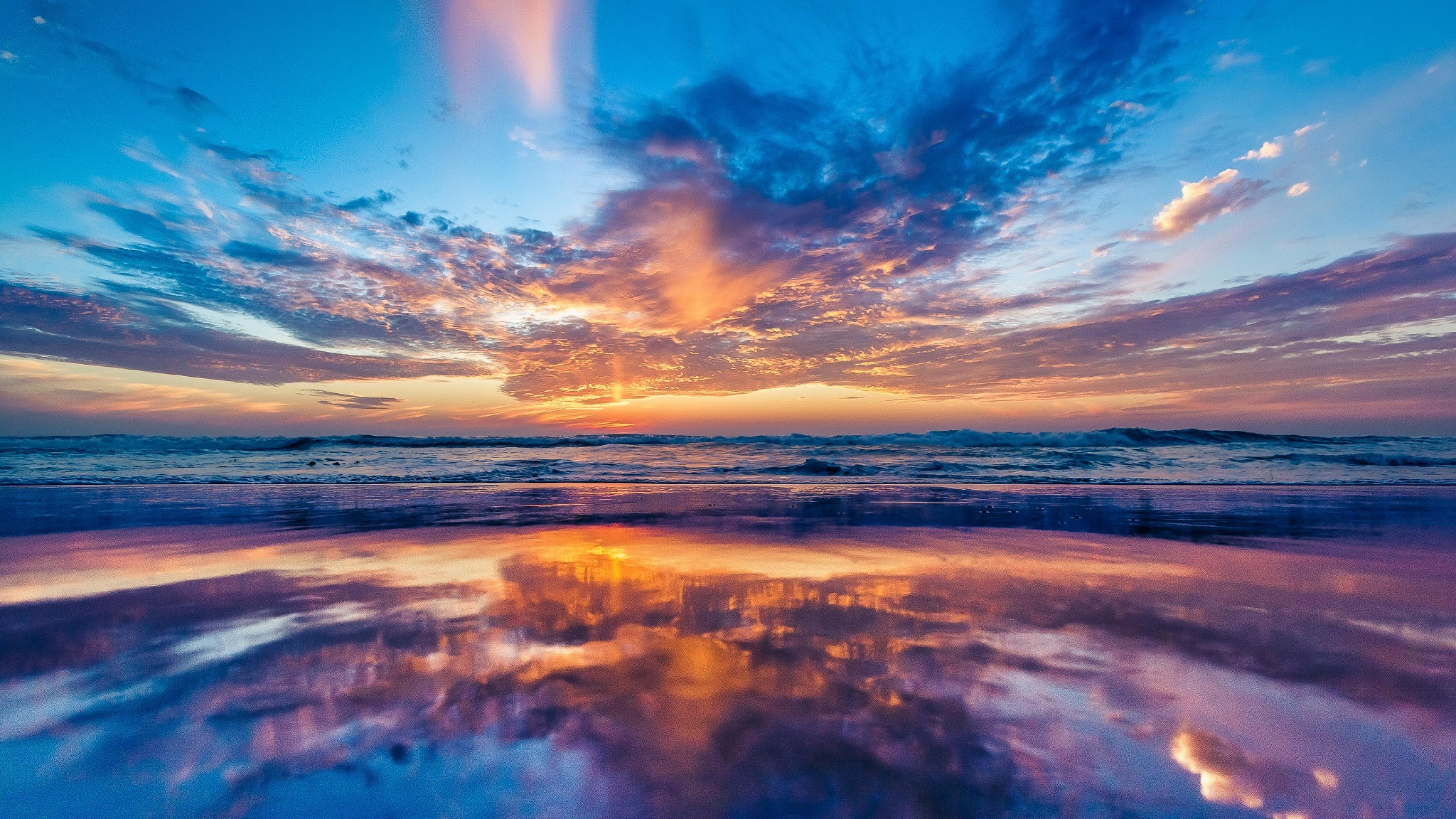 Ocean Sky Sunset Beach Wallpaper 4k, HD Wallpaper