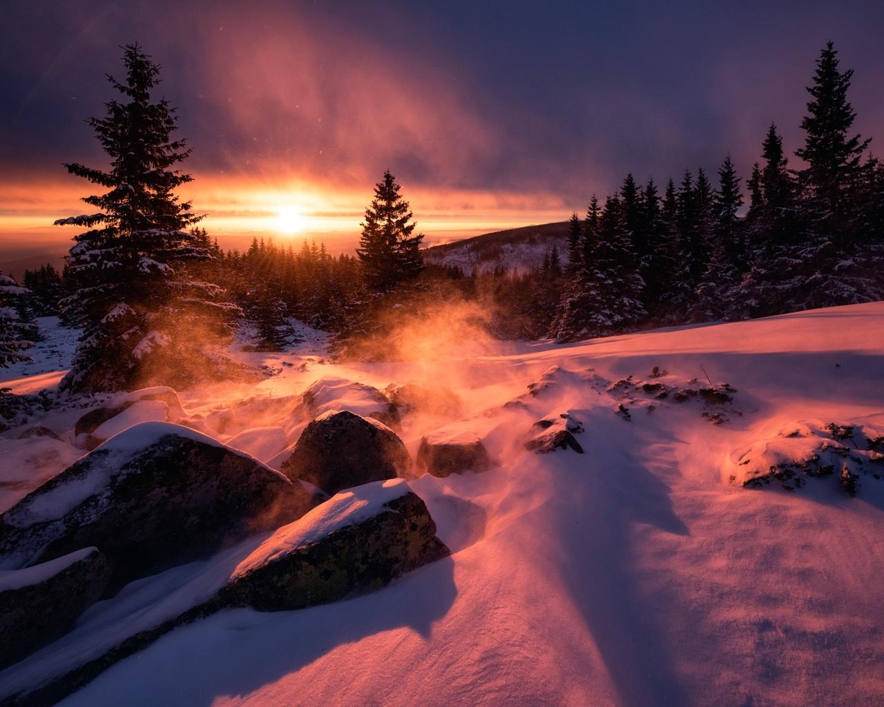 Snow Sunset Wallpaper Free Snow Sunset Background