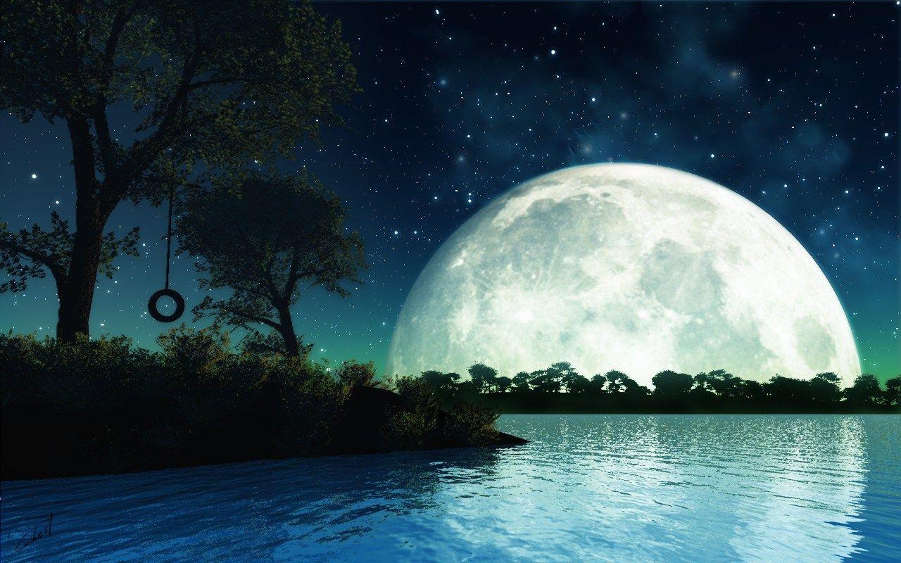Fantasy Full Moon Background And Ocean. Wave Of Sea At Night. 16:9 Phone  Wallpaper. 3D Rendering Image. Stock Photo, Picture and Royalty Free Image.  Image 194899456.