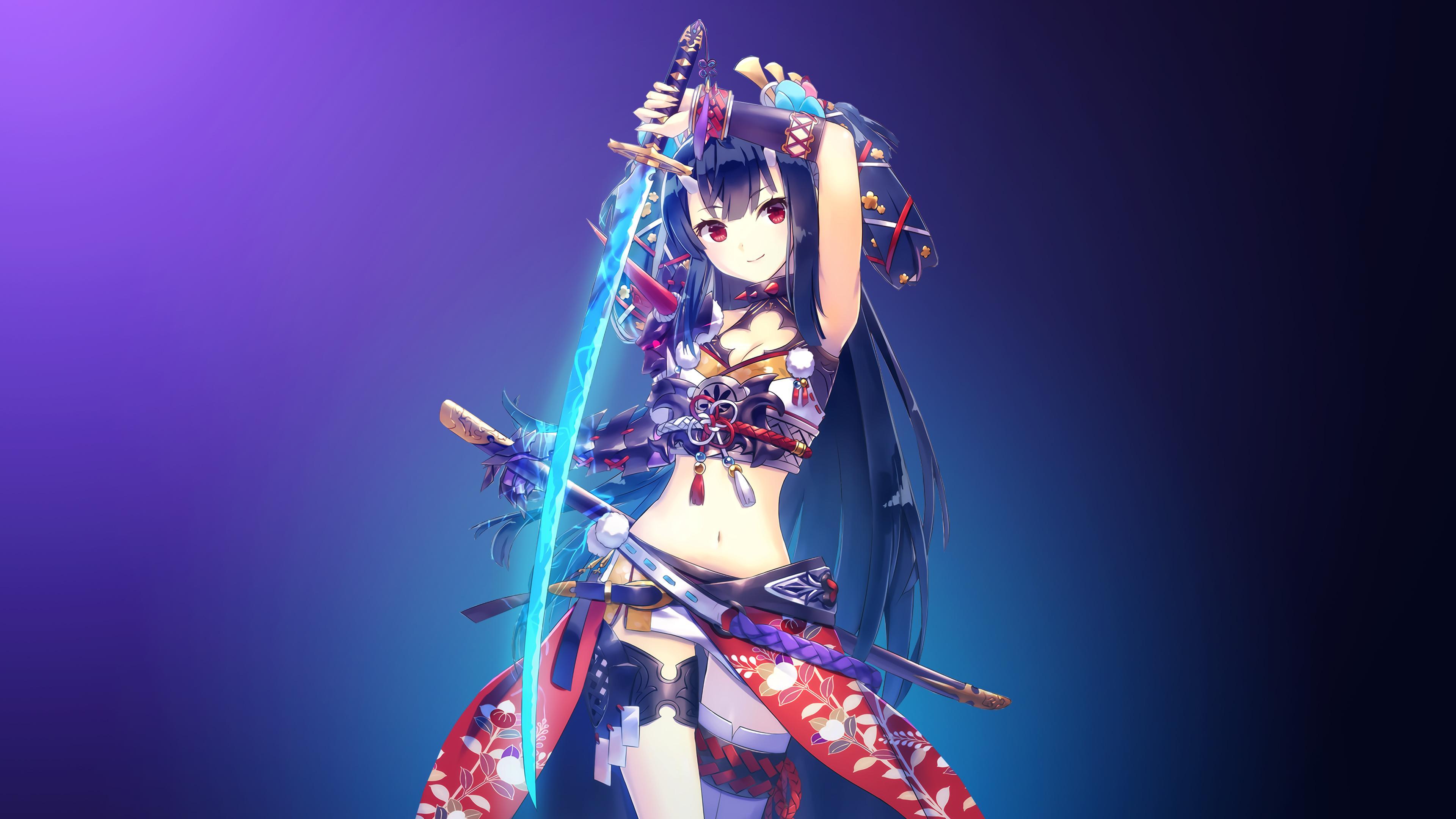 Wallpaper Warrior girl, Katana girl, 4K, Anime,. Wallpaper