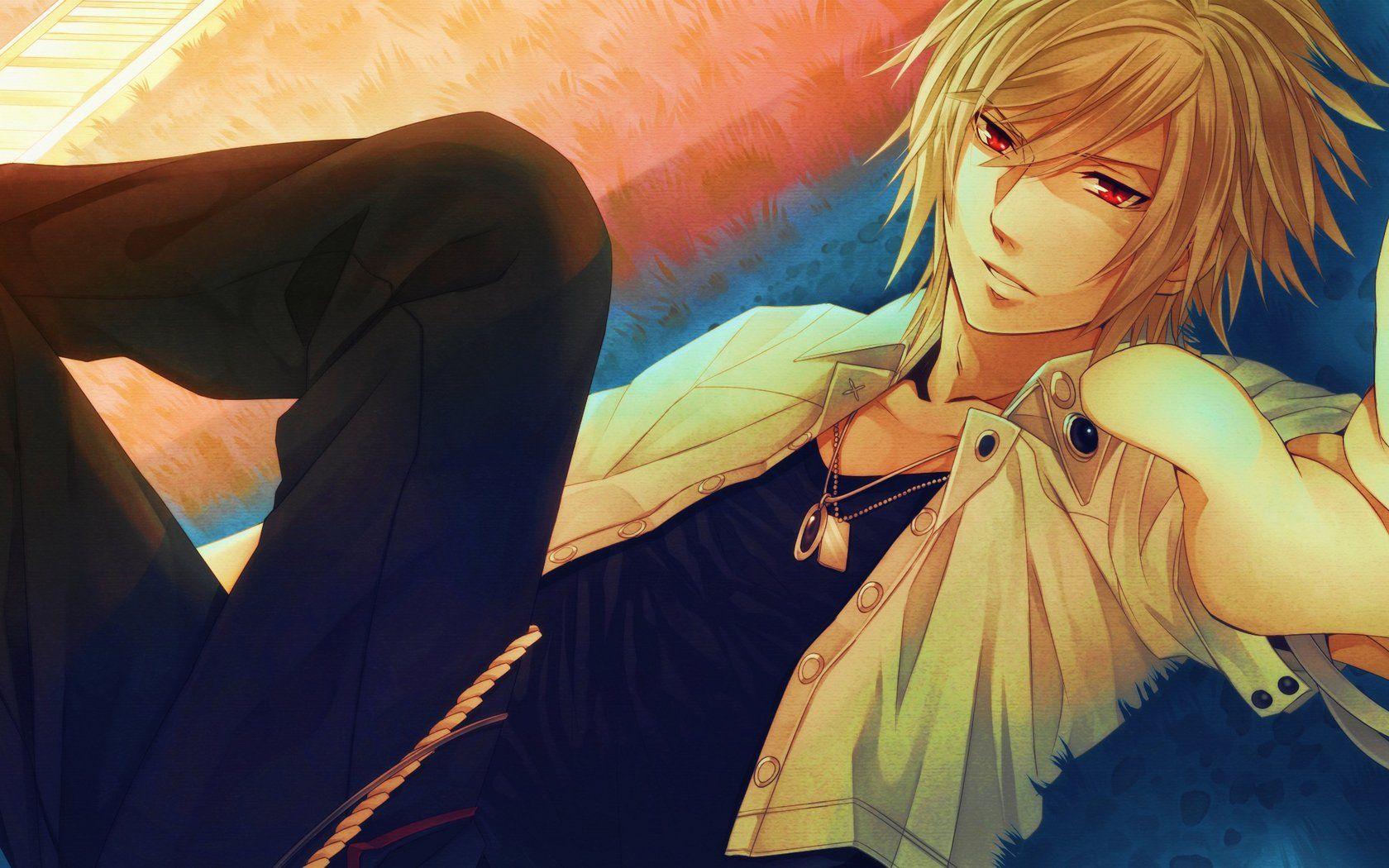 Guy red eyes chain is anime boy blond hair wallpaper