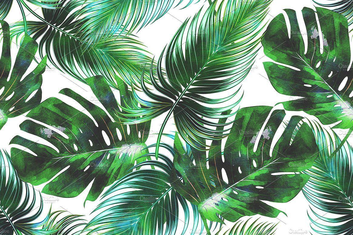 Watercolor Tropical Leaves Background HD