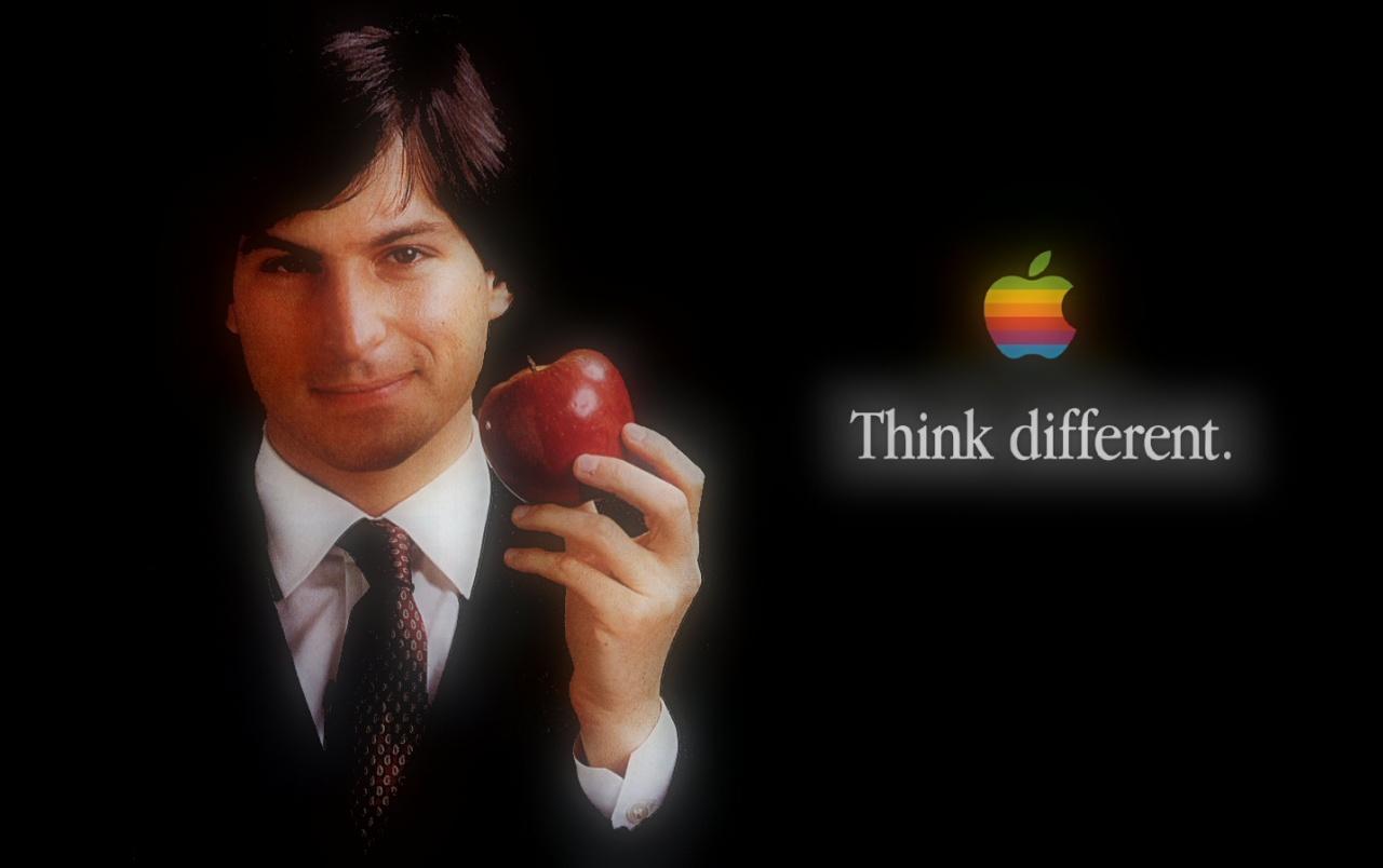 Steve Jobs with Apple wallpaper. Steve Jobs with Apple