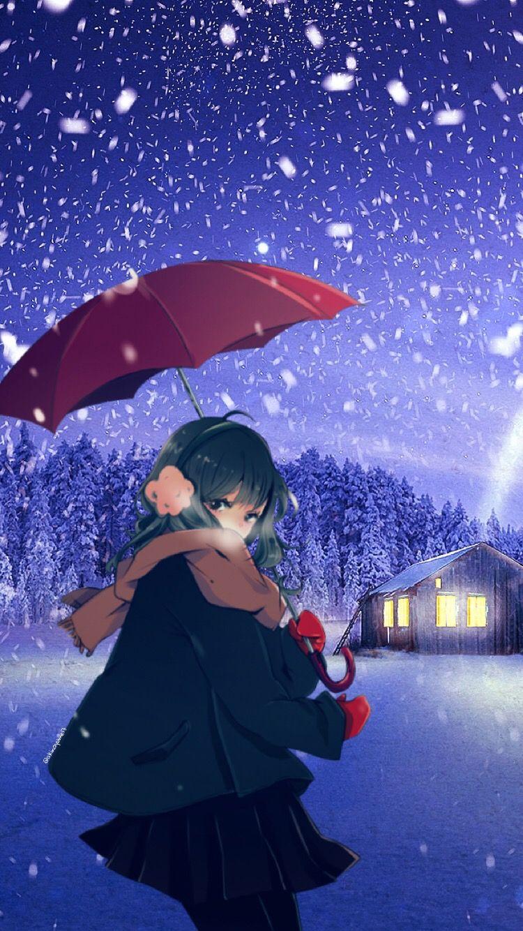 winter snowing anime animegirl animewallpaper iphonewal