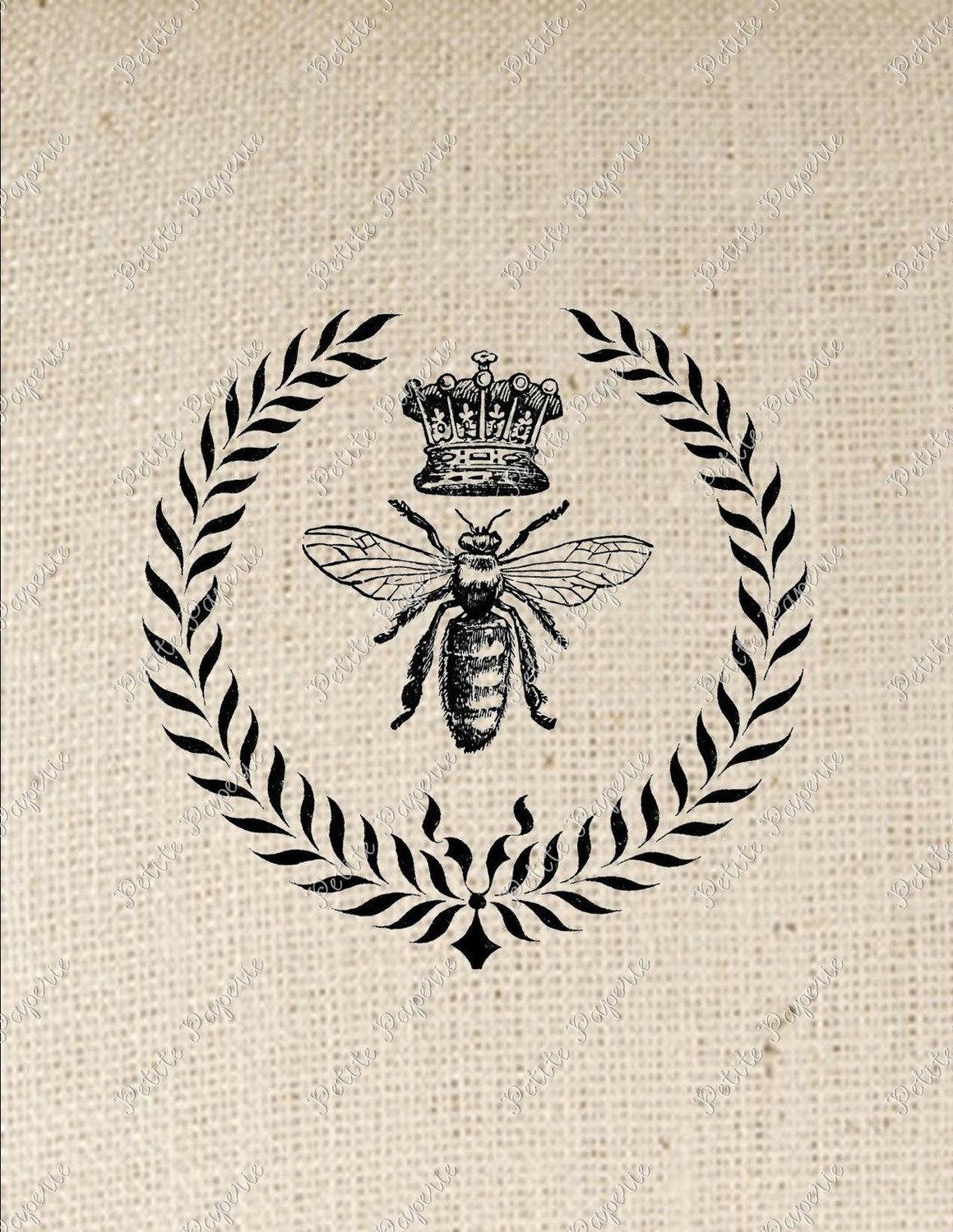 Queen Bee with Laurel Leaves Digital Download Iron on Transfer