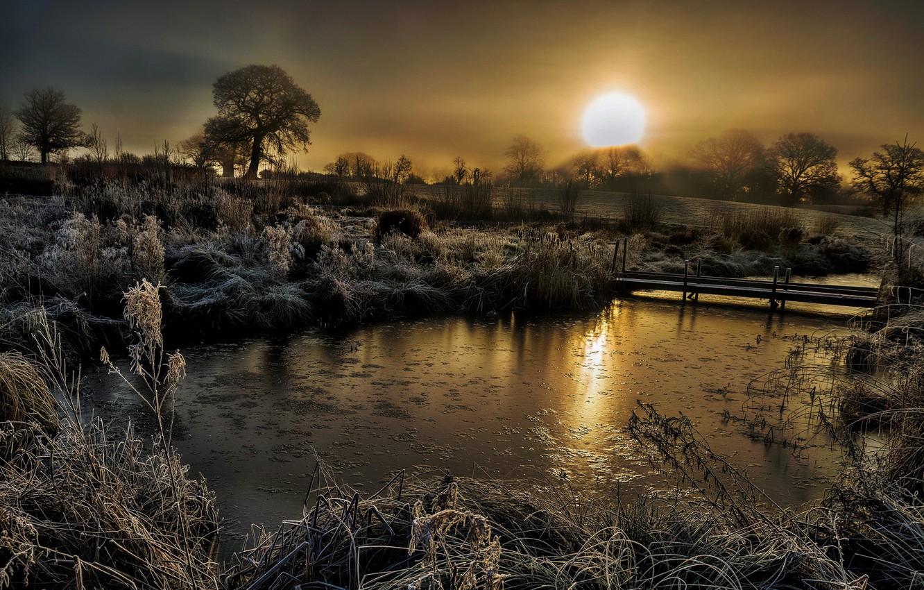 Wallpaper dawn, England, frosty morning, Coddington image for desktop, section природа