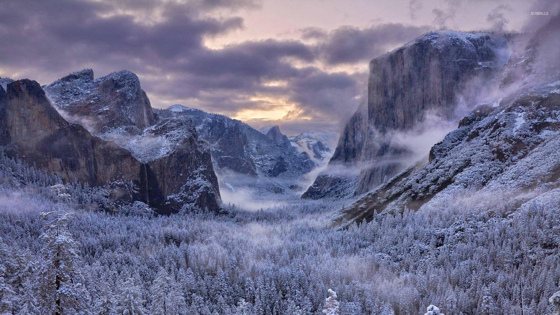 Frosty winter morning in the mountains wallpaper