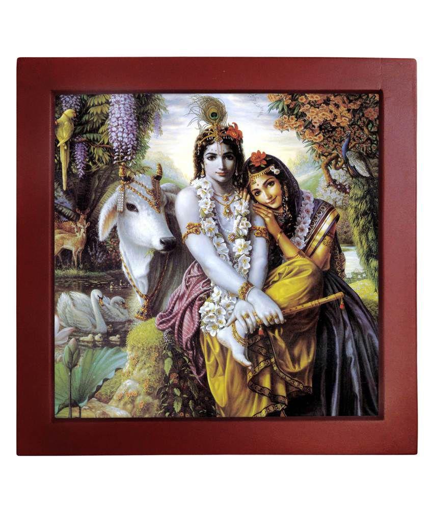 Tiedribbons Lord Radha And Krishna Cow Background Frame Tile