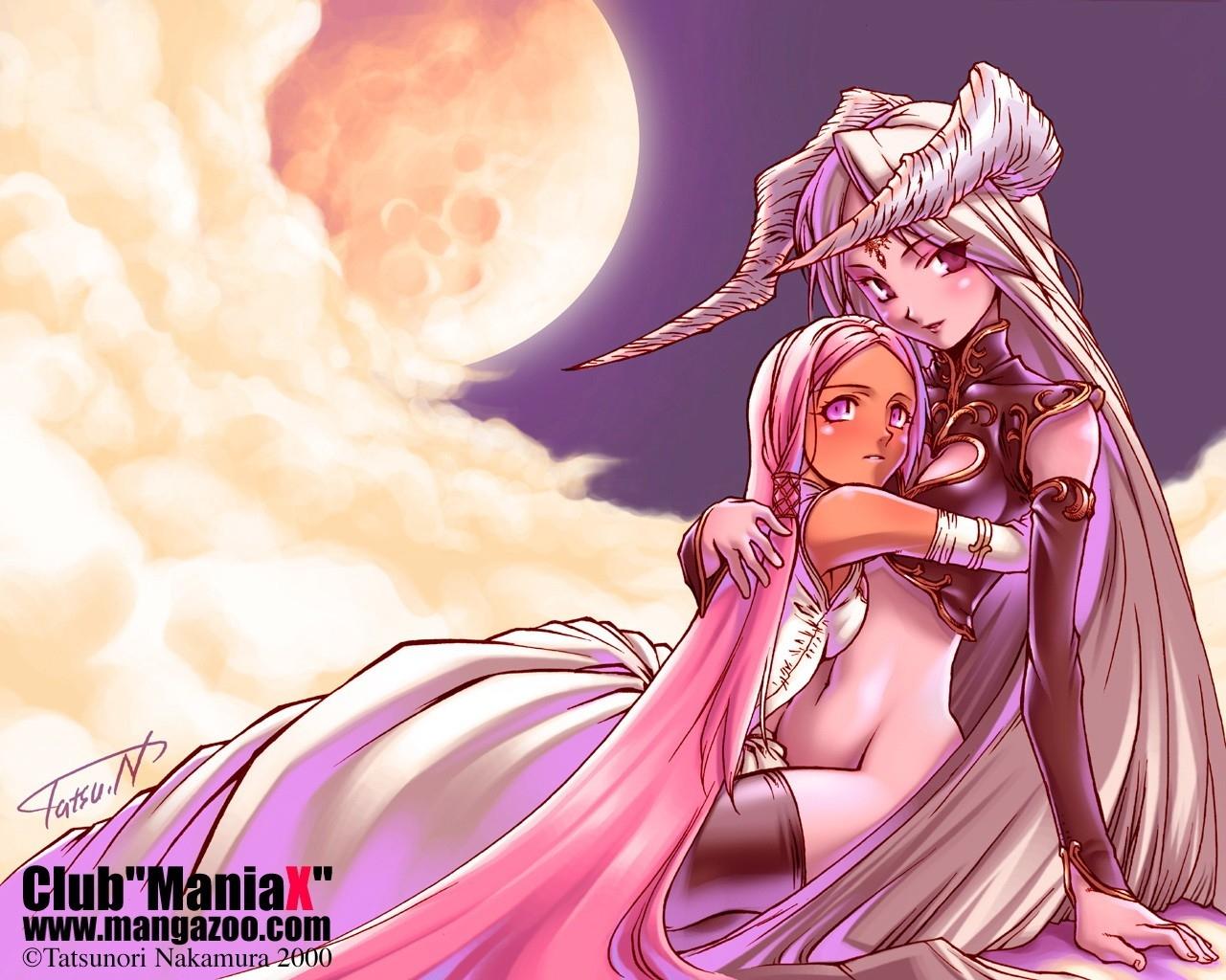 moon horns anime hugging 1280x1024 wallpaper High Quality