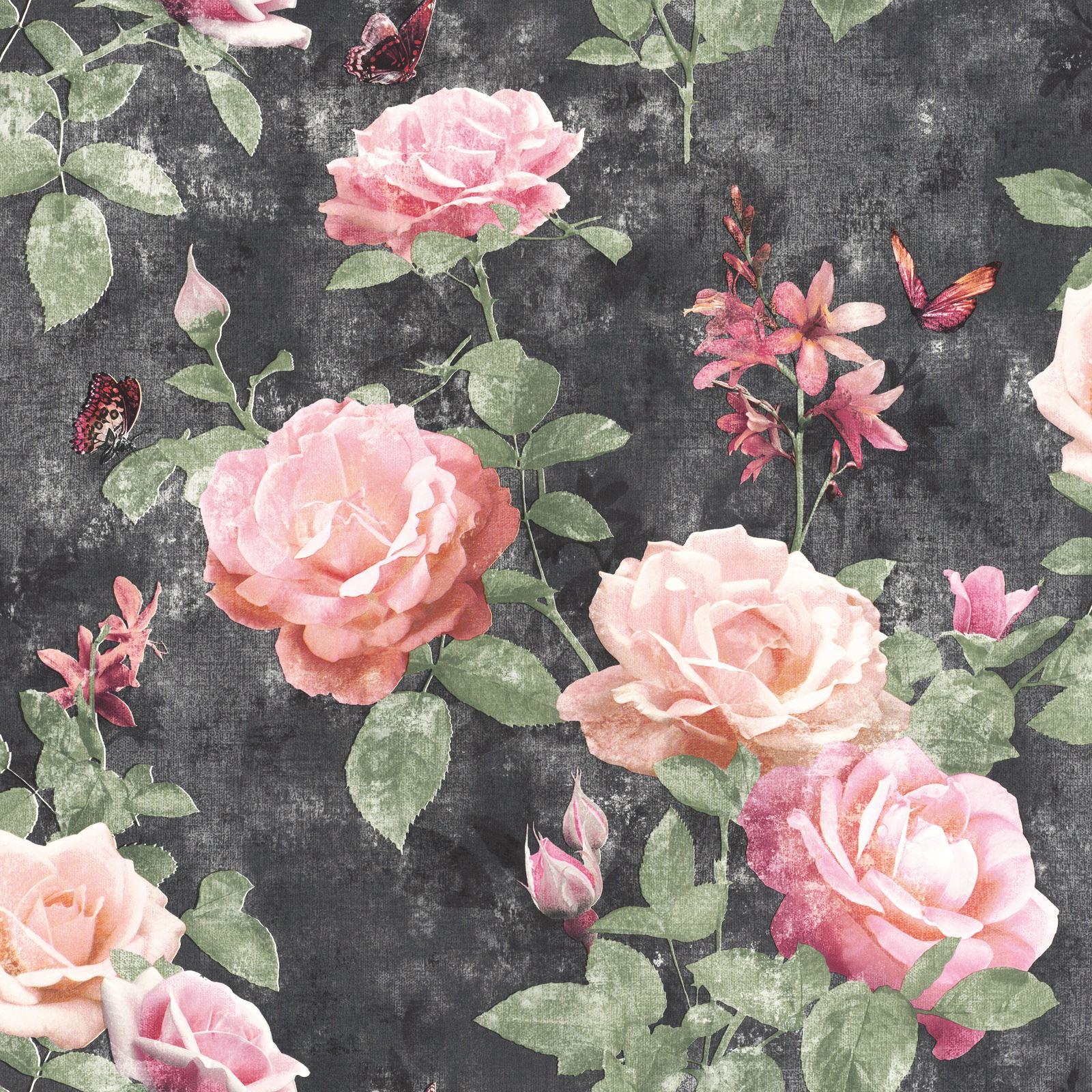 Floral  Botanical Vintage Roses Self Adhesive Wallpaper  Paper Plane  Design