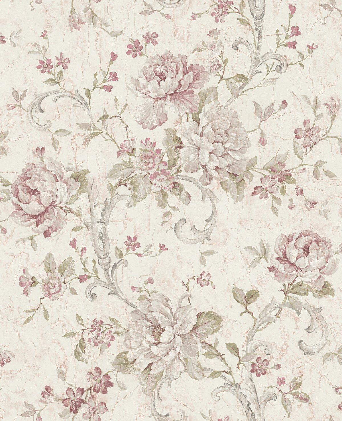 Antiqued Rose Wallpaper in Dusty Mauve from the Vintage Home