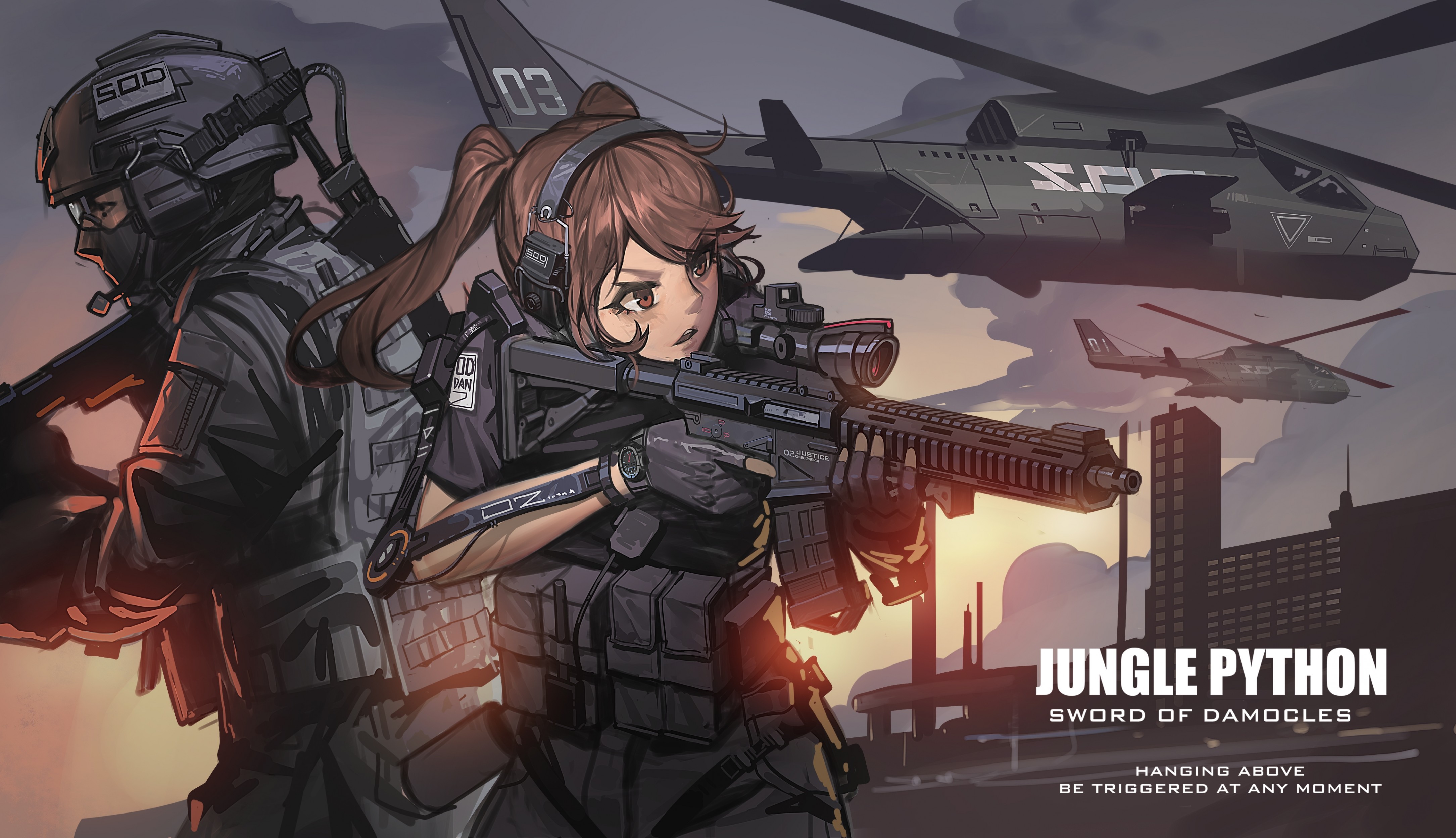 Download 4338x2497 Anime Military Girl, Combat Vehicle