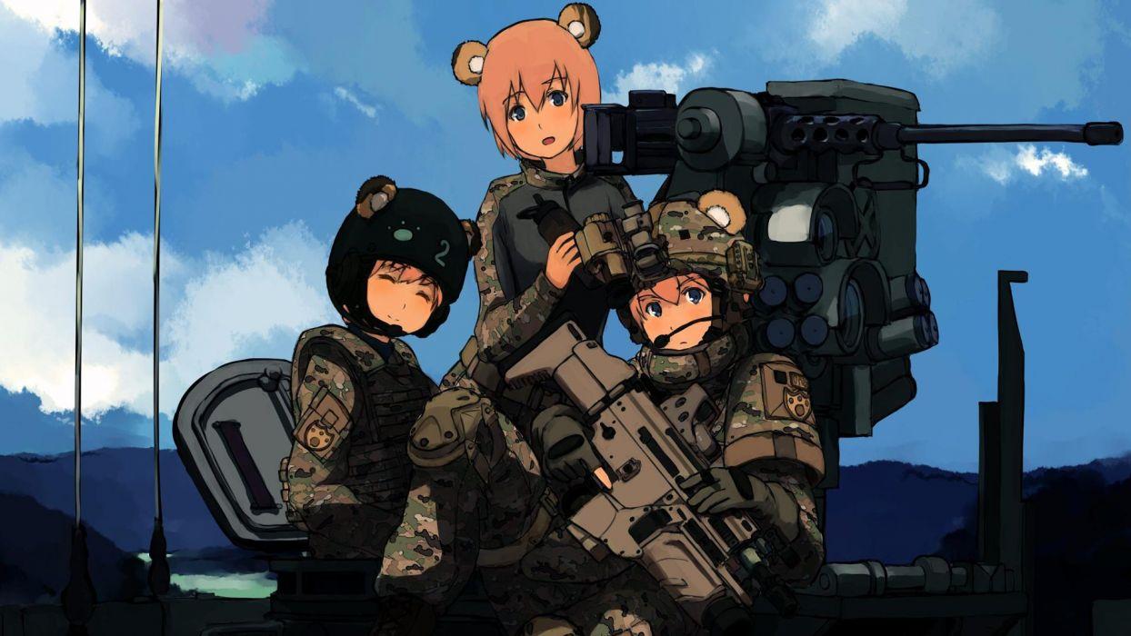 Military blue eyes weapons animal ears assault rifle anime