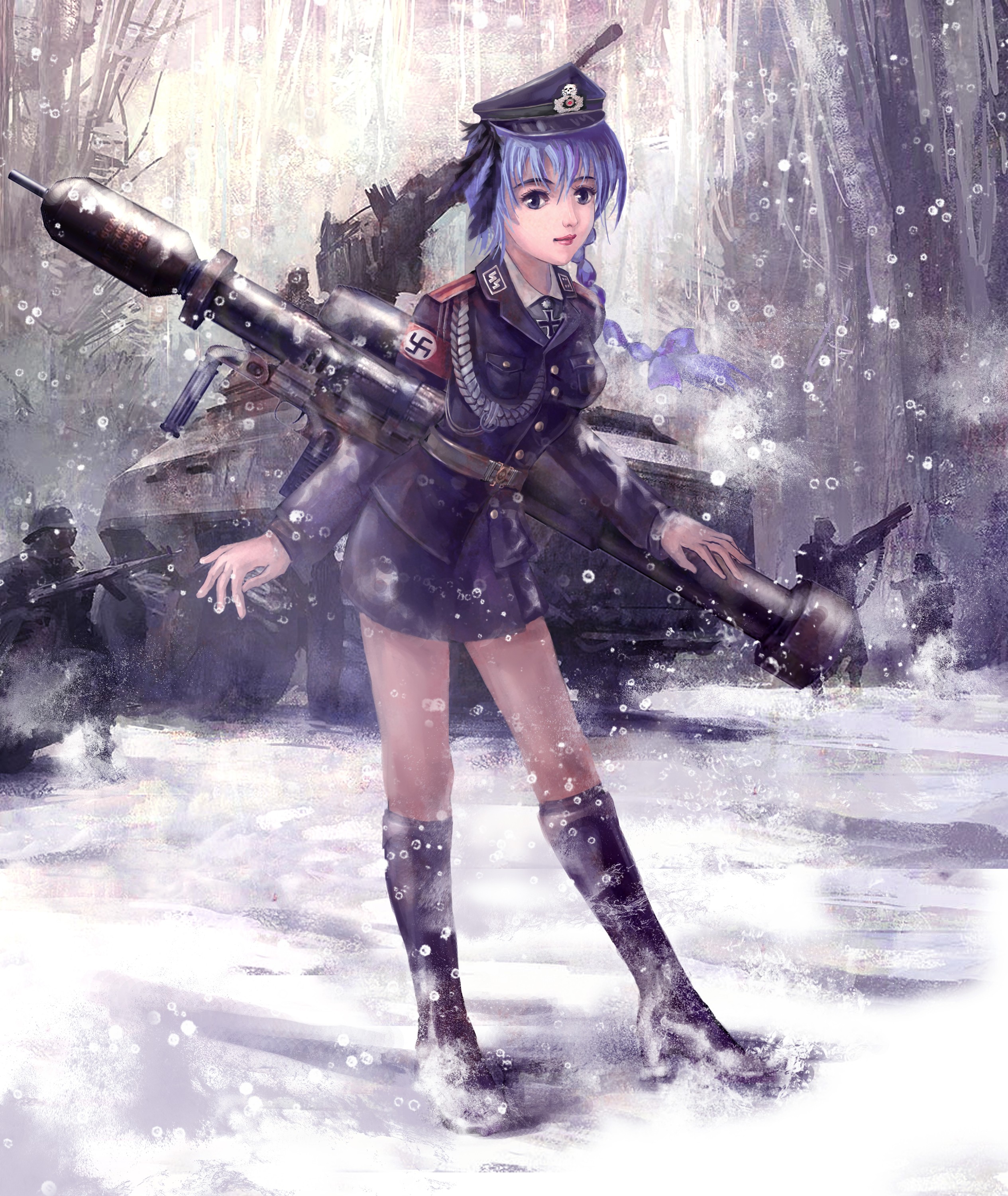 boots, winter, snow, uniforms, guns, army, military, blue eyes