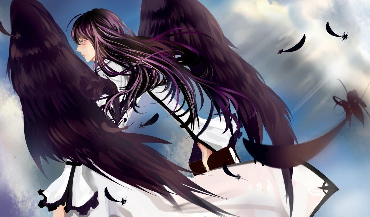 Clouds wings Vocaloid dress back blue eyes long hair