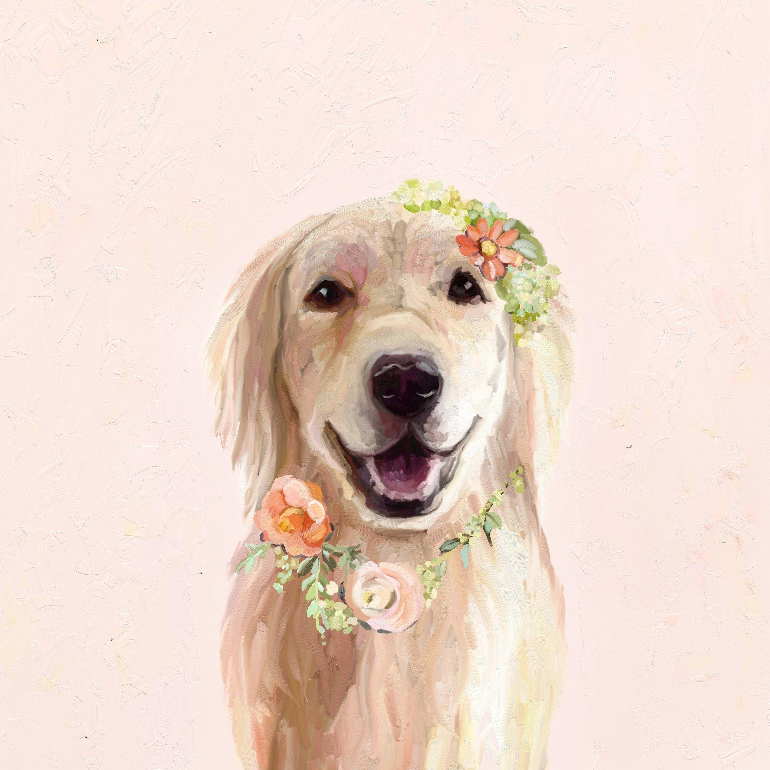 Golden Flowers Print. Golden retriever art, Dog art