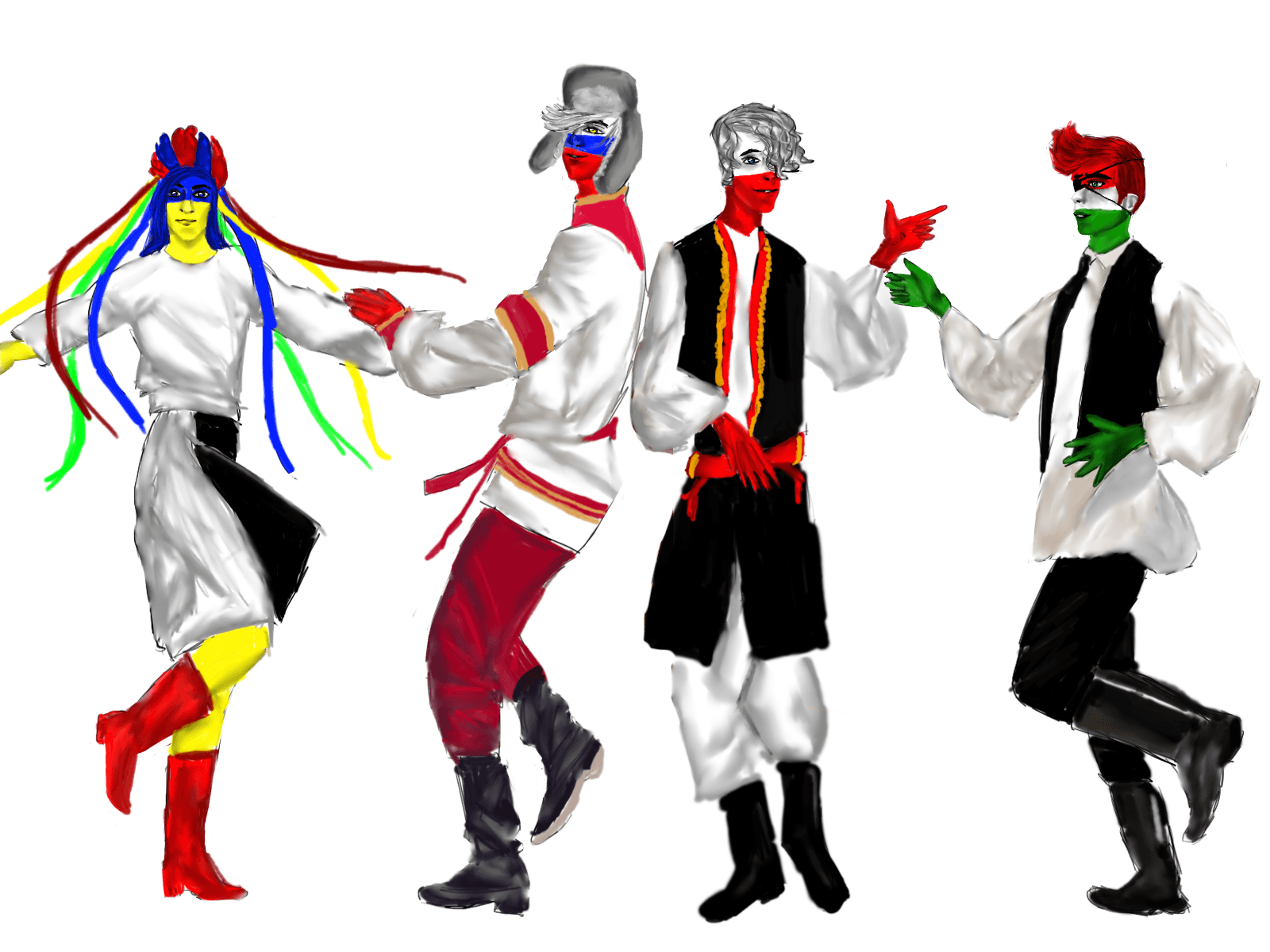 Countryhumans Ukraine, Russia, Poland and Hungary drawing