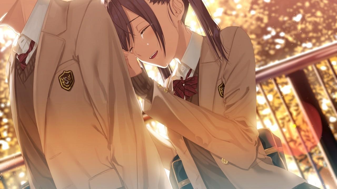 Download 1280x720 Anime Couple, Crying, Tears, Romance