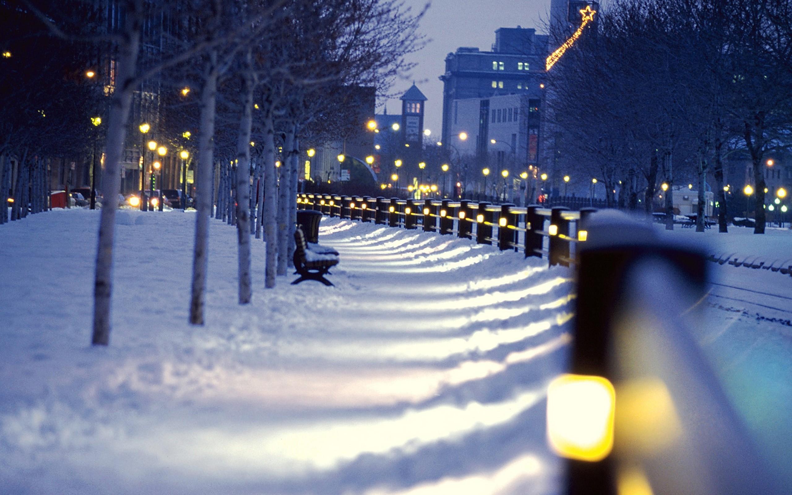 Cityscape, City, Winter, Night, Snow Wallpaper HD