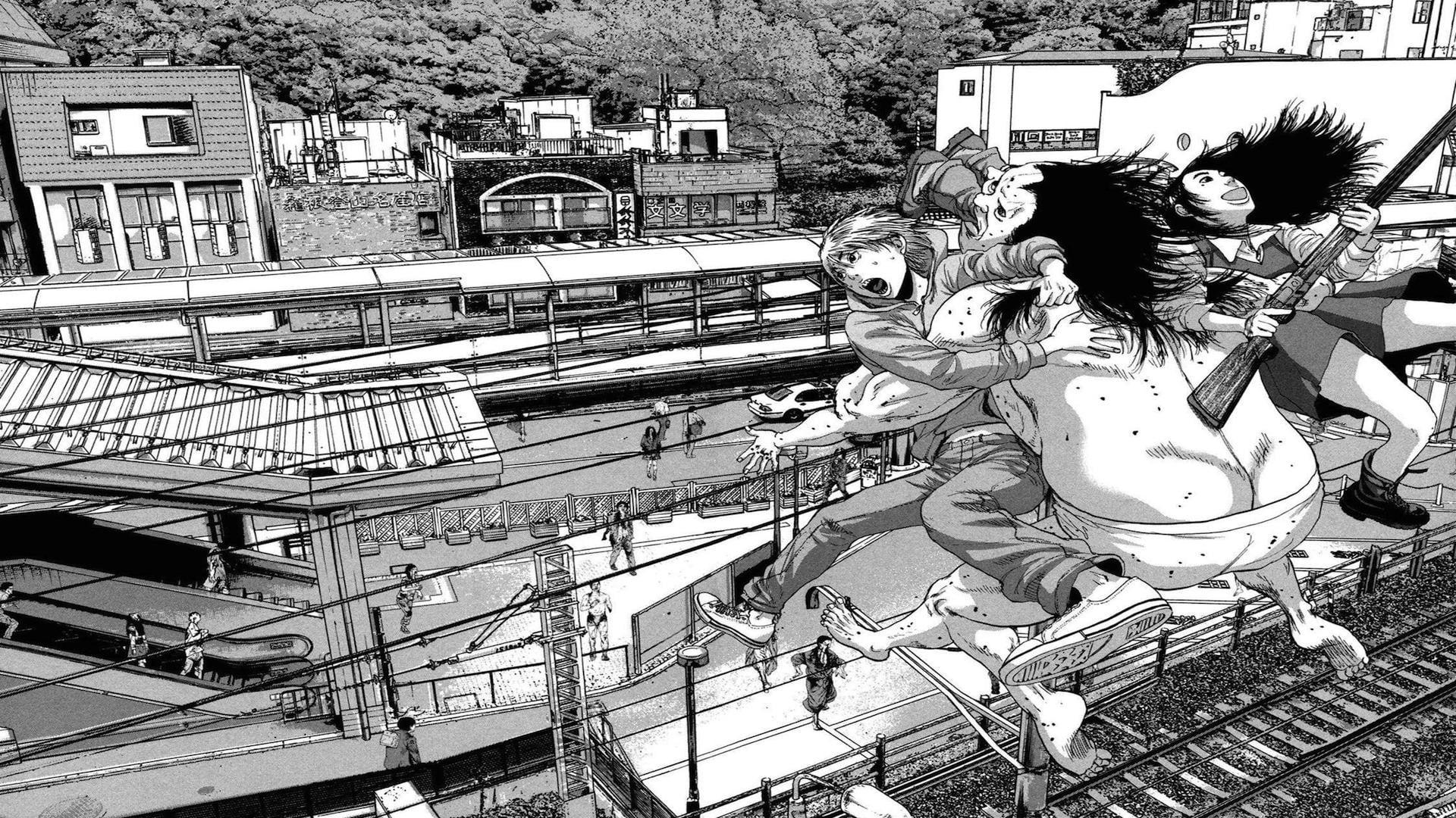 Grayscale photo of anime scene, Kengo Hanazawa, I am a Hero, Hiromi Hayakari HD wallpaper