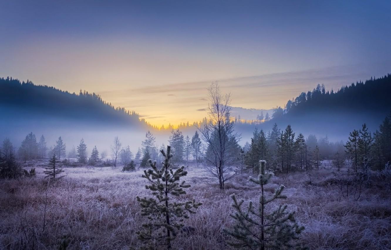 Wallpaper Nature, Frost, Landscape, Autumn, Mountains, Morning, Fog, Hoar, Hoarfrost image for desktop, section пейзажи