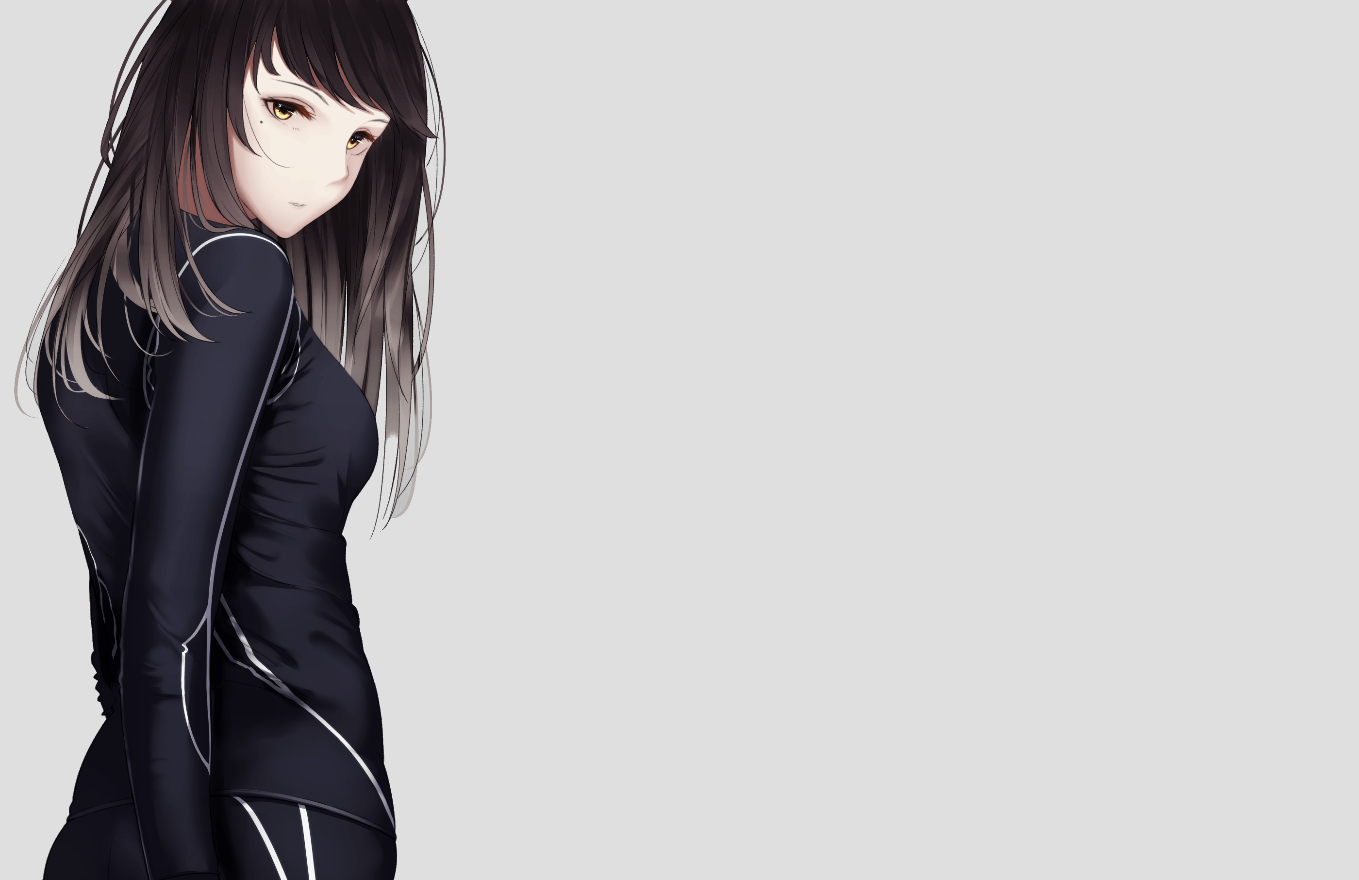 Long Hair, Girl, Black Hair, Original (Anime), Yellow Eyes