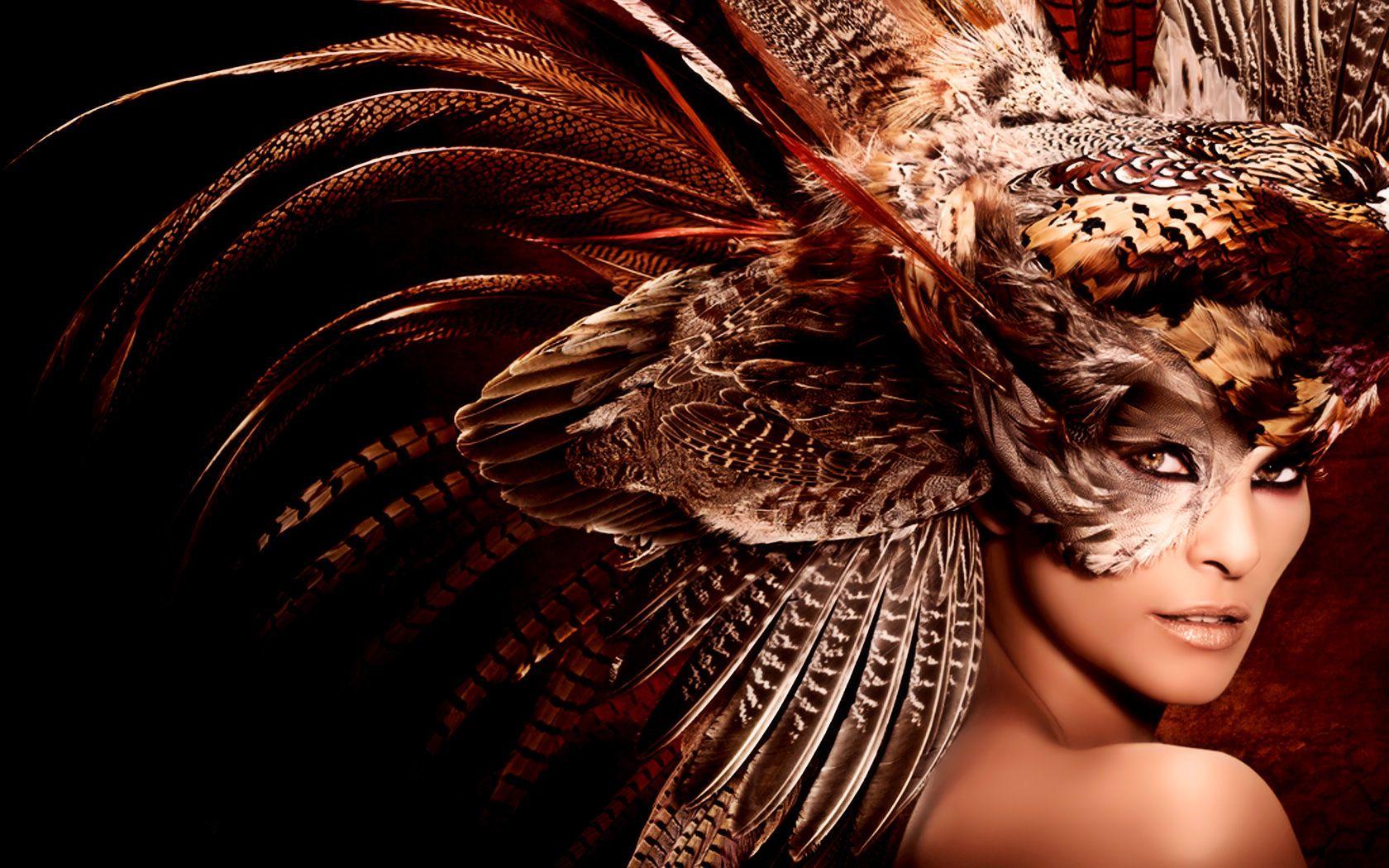 Warrior. Feather mask, Feather headdress