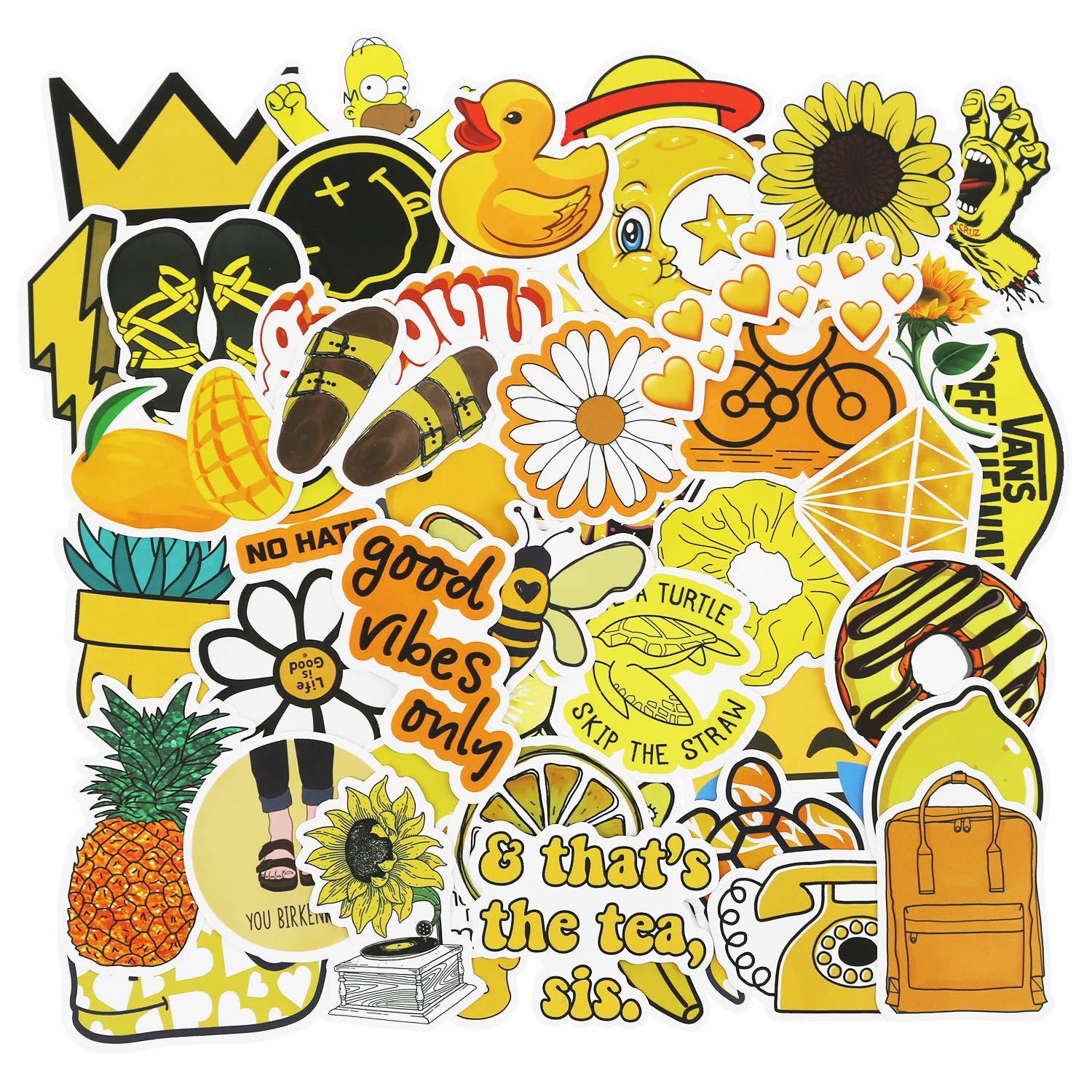 Yellow VSCO Stickers [48PCS], Cute, Trendy, Aesthetic Stickers for Water Bottle Vinyl Laptop Stickers for Teens Girls Guitar Phone Car Skateboards