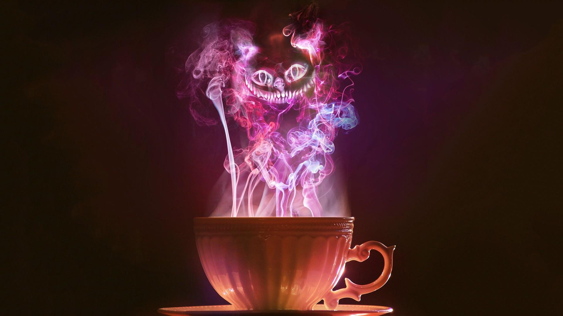 steam, tea, smoke, purple, Cheshire Cat wallpaper