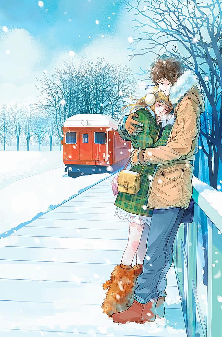 HD wallpaper: anime, couple, cute, love, pretty, red