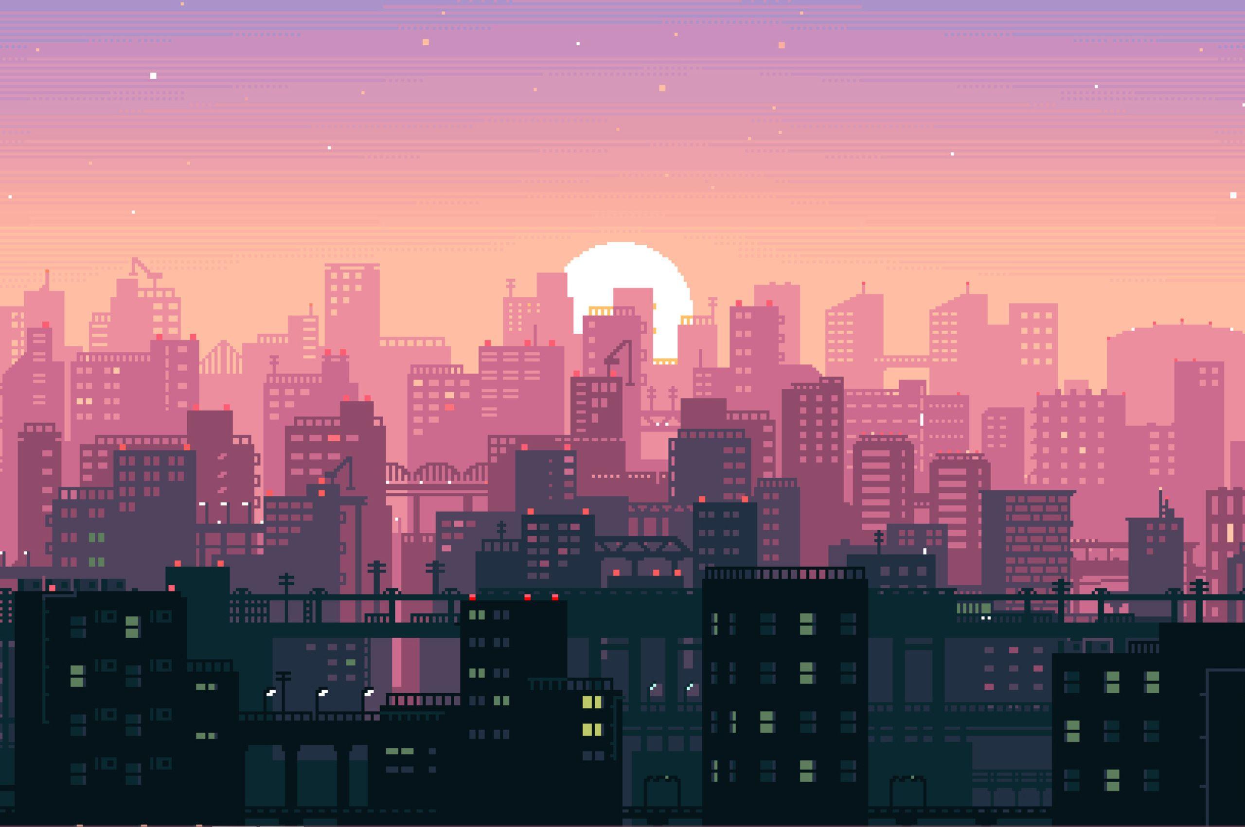 8 Bit Sunset [2560x1700]. Pixel Art Background, Aesthetic