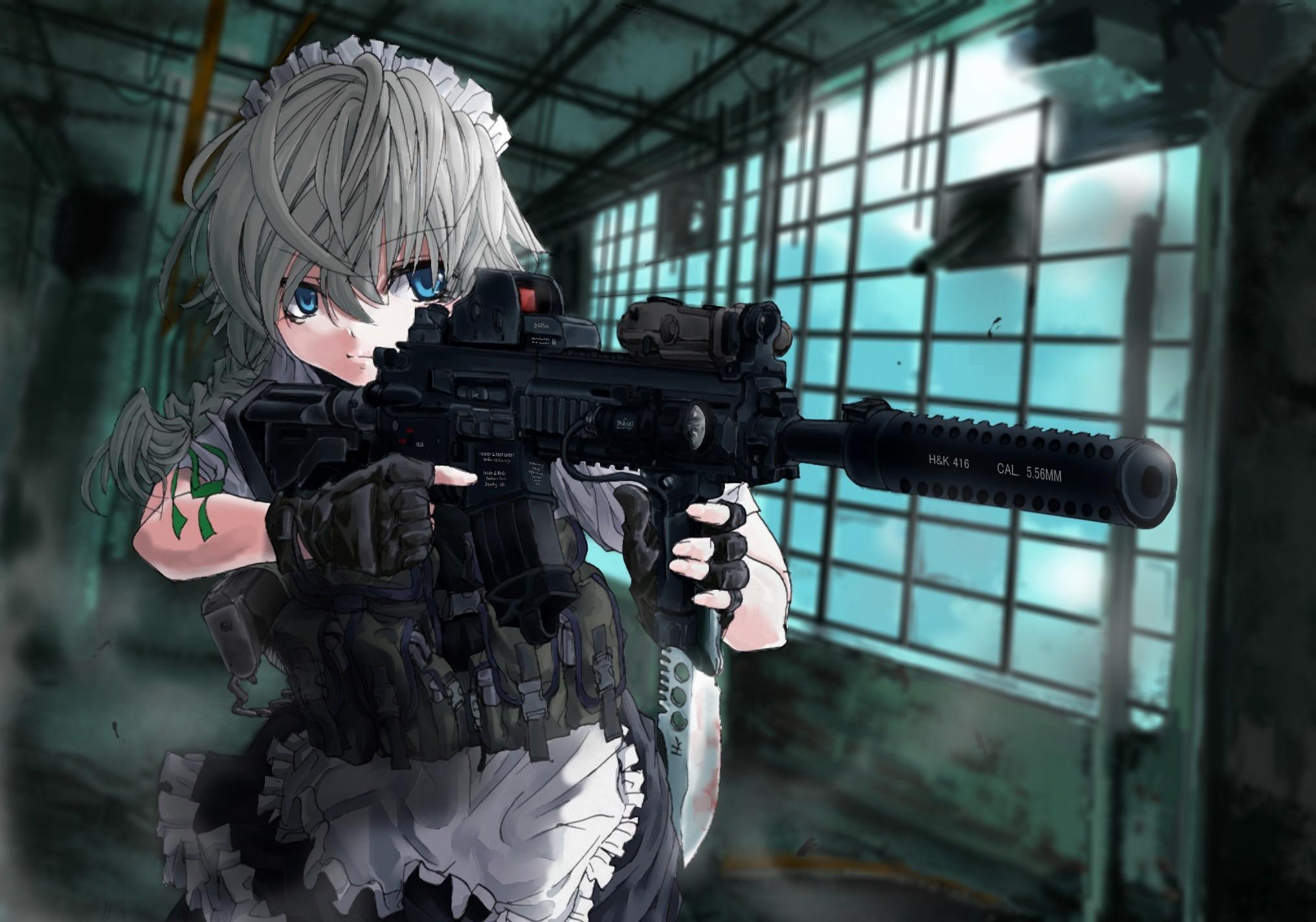 Anime Girl With Gun Wallpaper Military Wallpaper HD