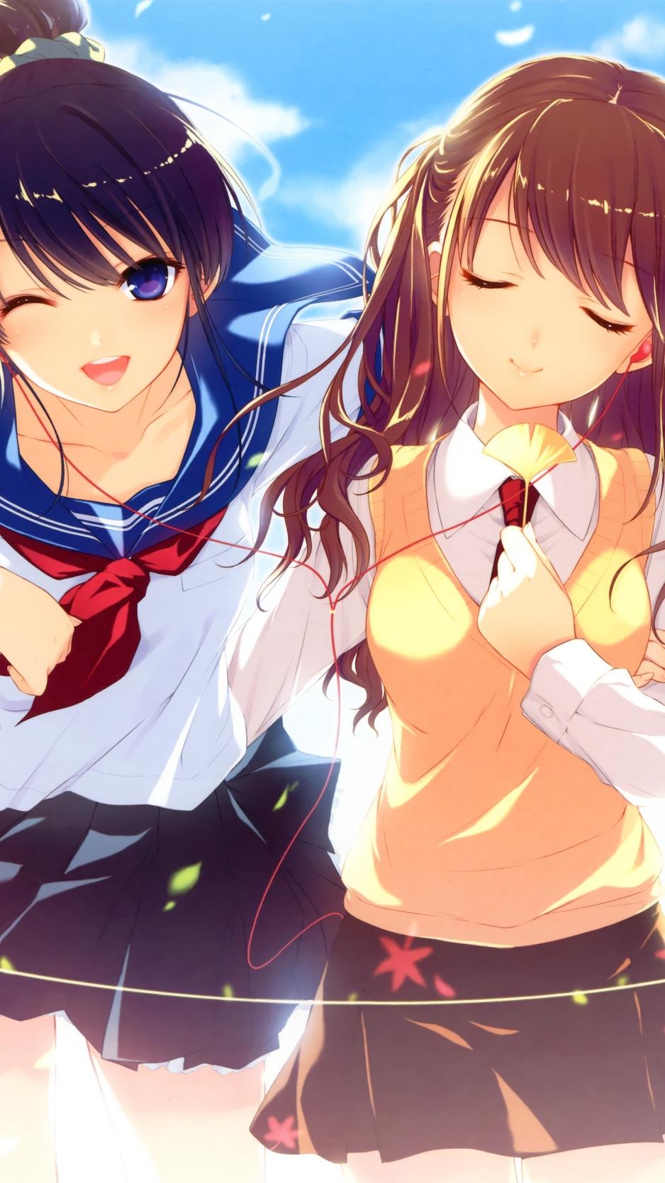 Download wallpaper 938x1668 high school girls, girls, anime