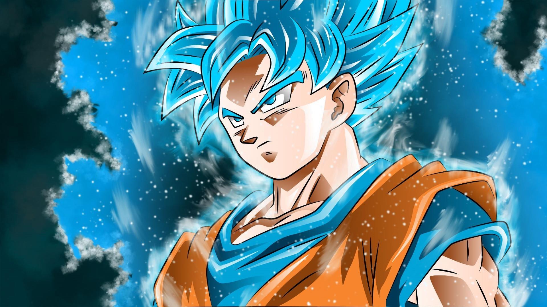 HD Goku SSJ Blue Background Cute Wallpaper