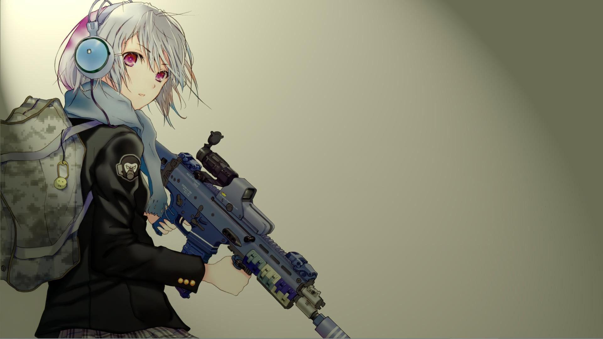 Wallpaper White Haired Male Anime Character Holding Rifle Background   Download Free Image