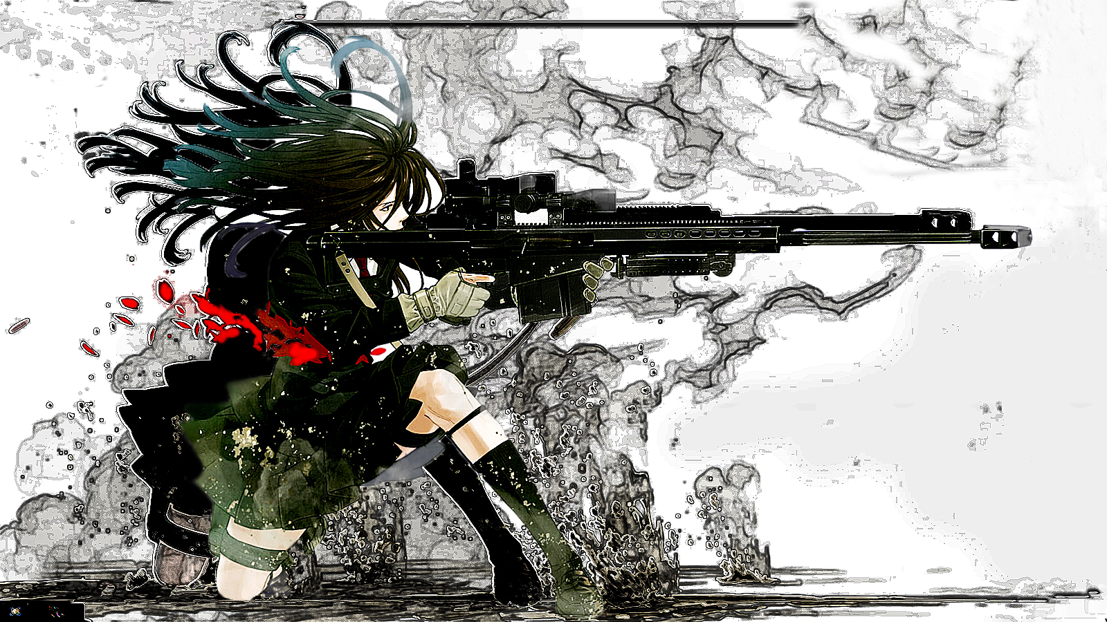 anime girl holding gun aiming pose