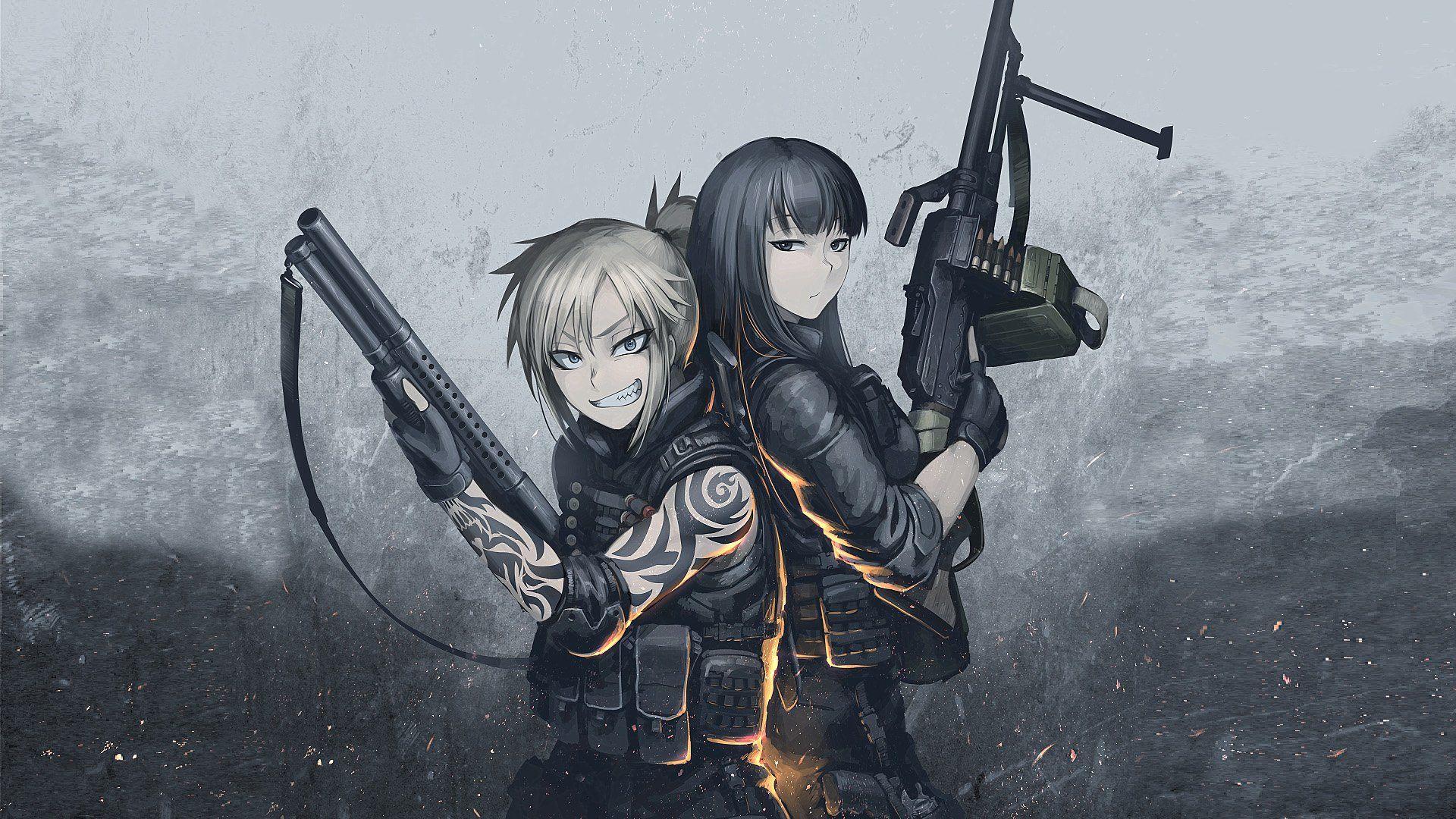 Anime women females girls sensual weapons guns rifles mood original dark  anime wallpaper, 2500x1322, 23245