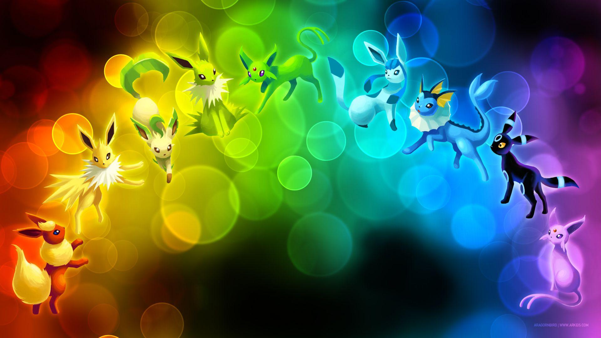 Eevee rainbow, eeveelutions! pokemon art Flareon, Jolteon